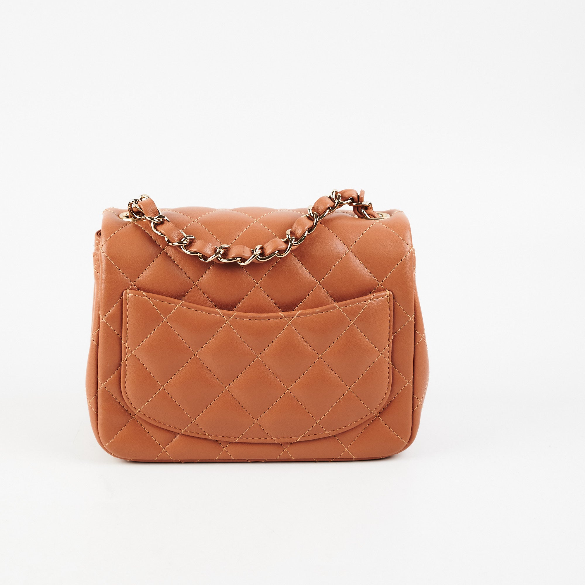 Chanel 21P Quilted Mini Square Bag in Caramel - Luxury Crossbody Purse for Women, Perfect for Date Night & Evening Events