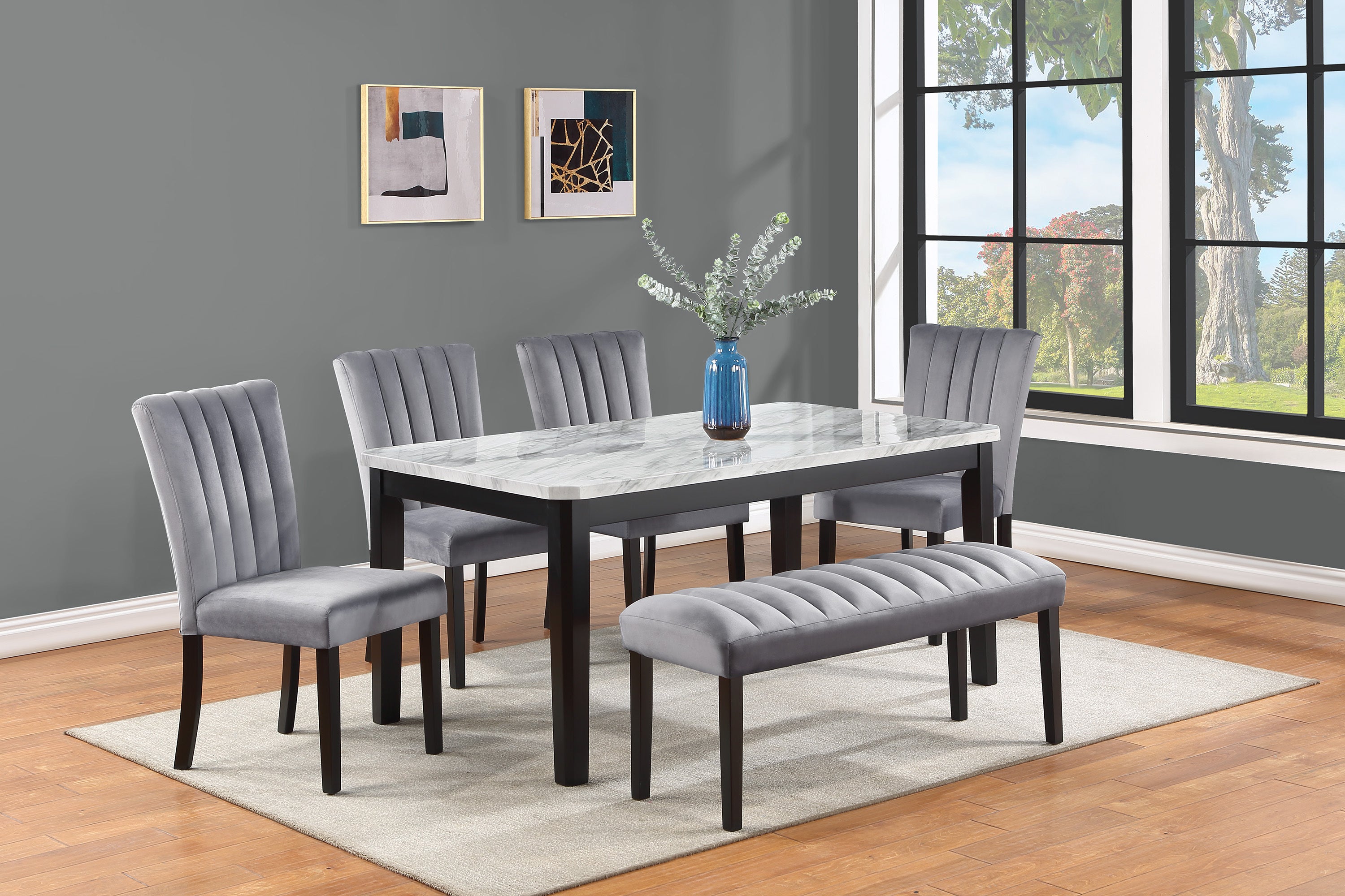 2-Piece Velvet Upholstered Dining Chairs with Channel Tufted Back and Wooden Legs - Gray & Black Set for Modern Dining Room, Kitchen, or Home Office