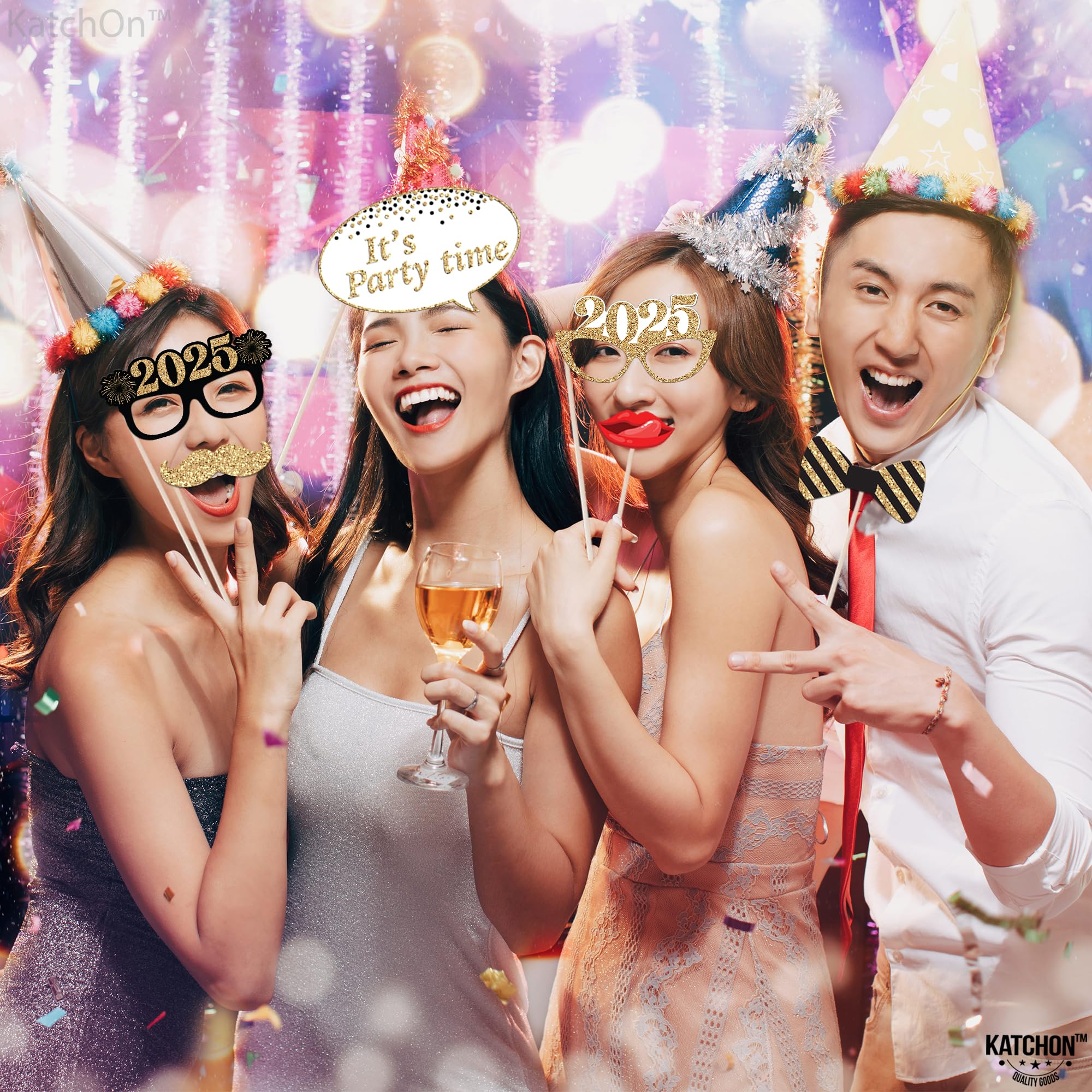 KatchOn 2025 New Year's Eve Photo Booth Props Kit - 40-Piece Set for NYE Party Decorations & Photo Backdrop Accessories | Perfect for New Year's Eve Celebrations, Countdown Parties & Social Media Photos