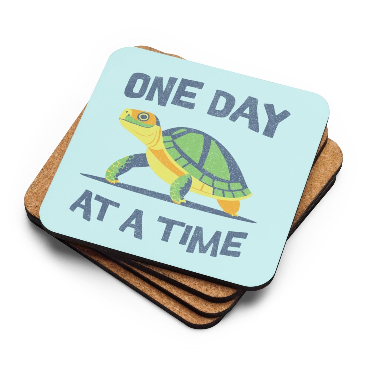 One Day at a Time Cork Coasters Set of 4 - Natural Cork Drink Coasters for Coffee, Wine & Beer - Perfect for Home, Office or Bar Use