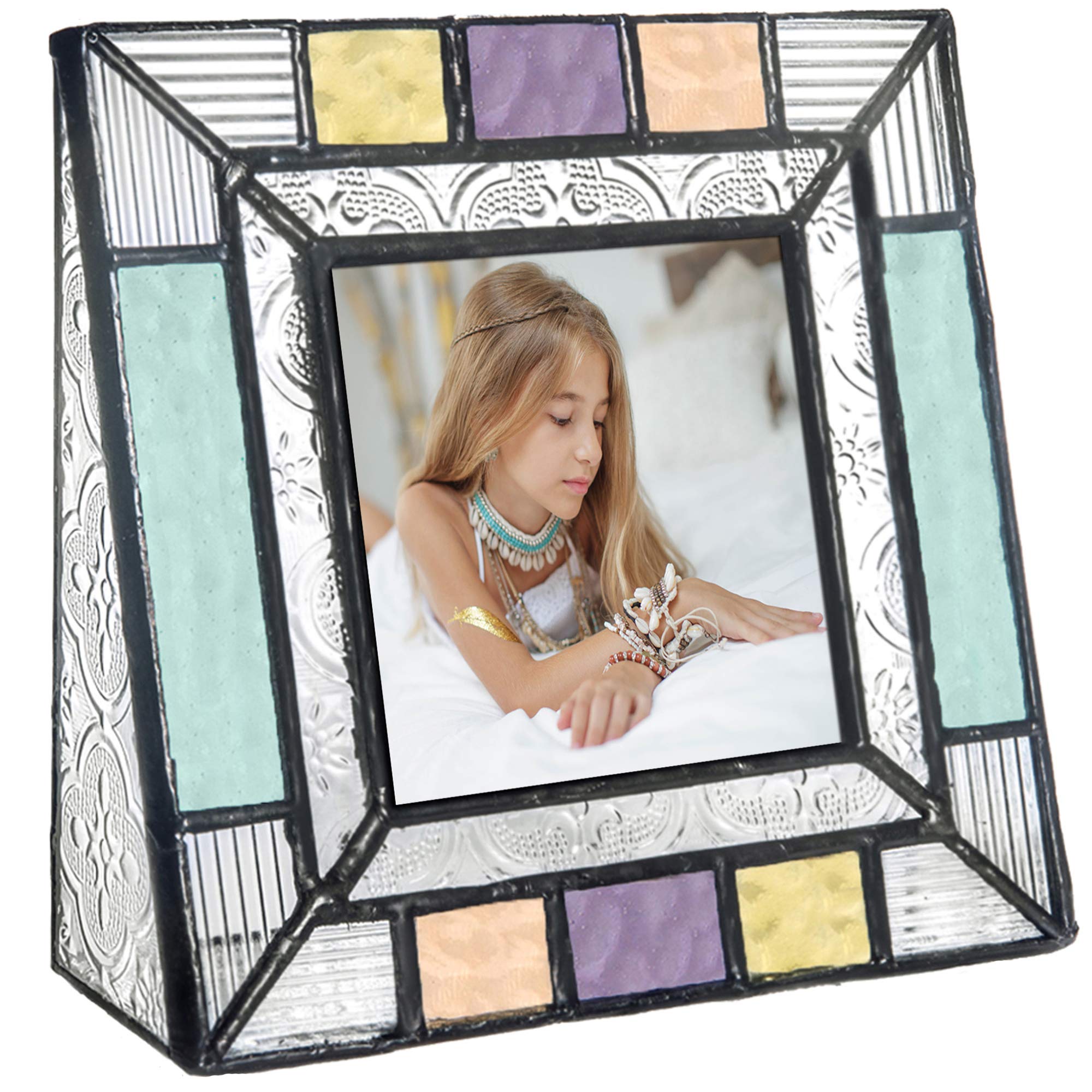 Colorful Glass 3x3 Square Photo Frame - Home Decor & Gift for Family Photos