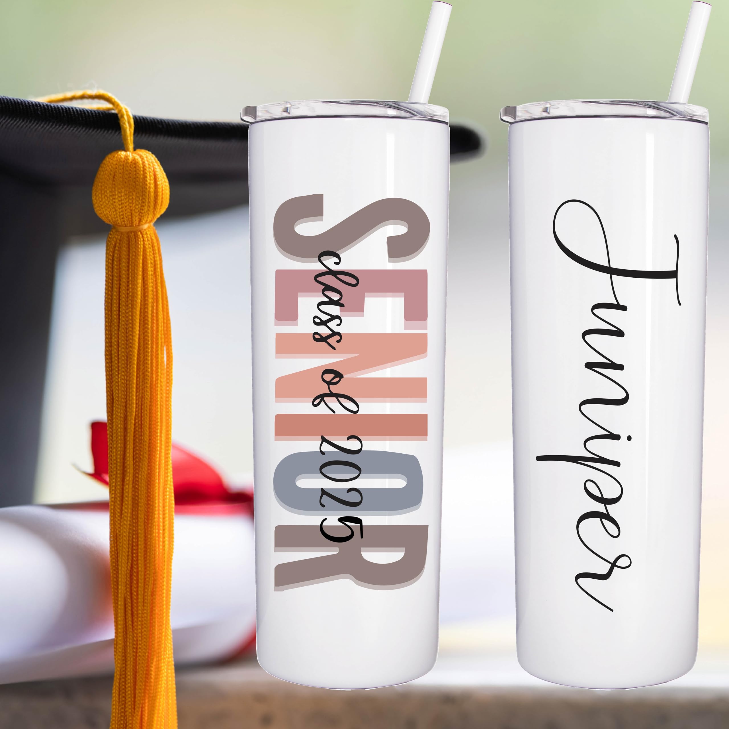 Personalized Senior Graduation Tumbler - 20oz Stainless Steel Vacuum Insulated Cup with Lid & Straw for School & Travel