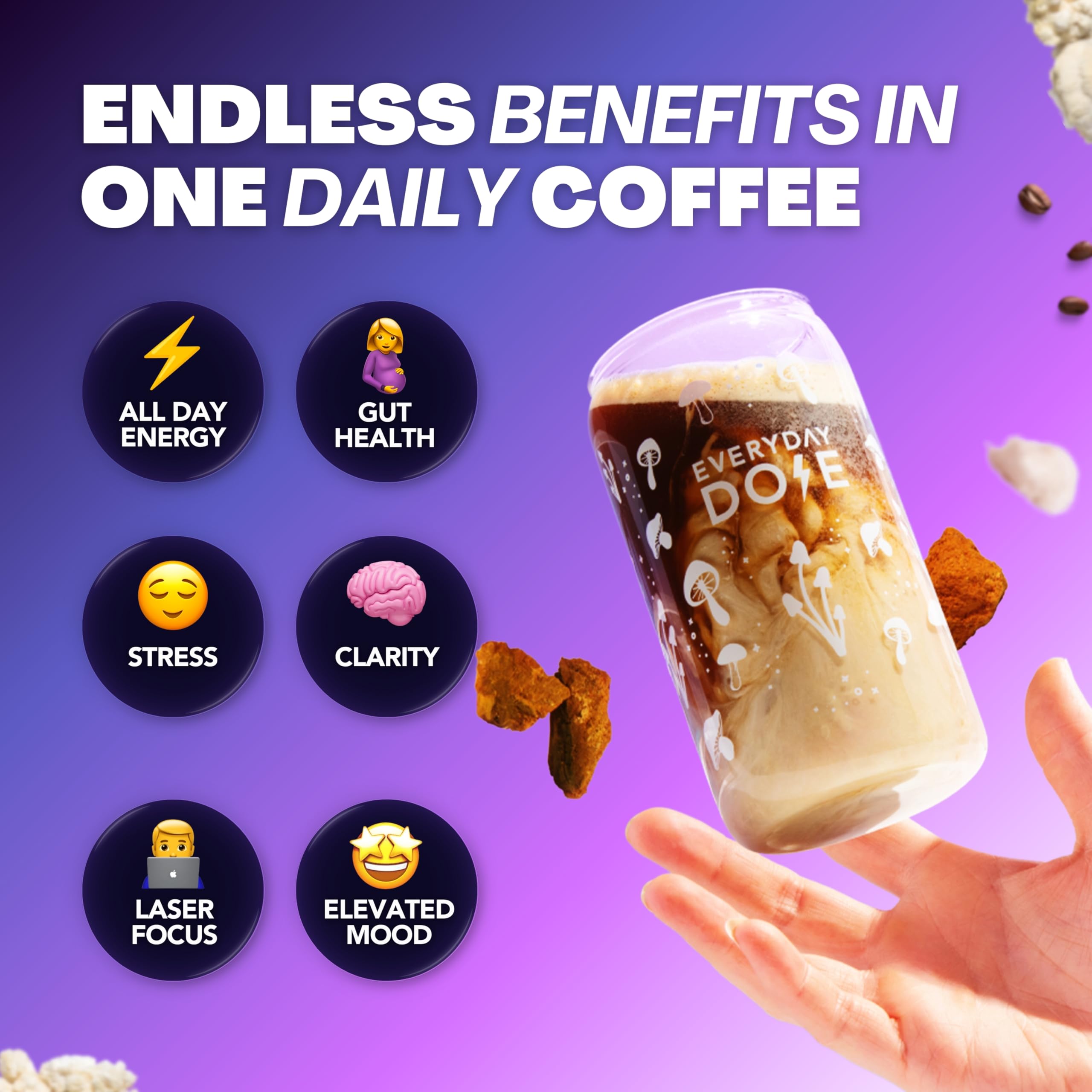 Premium Adaptogenic Mushroom Coffee with Grass-Fed Collagen, Chaga, Lion's Mane & L-Theanine - Boost Focus, Energy & Immunity | 30 Servings | Perfect for Morning Routine, Workout Recovery & Stress Relief