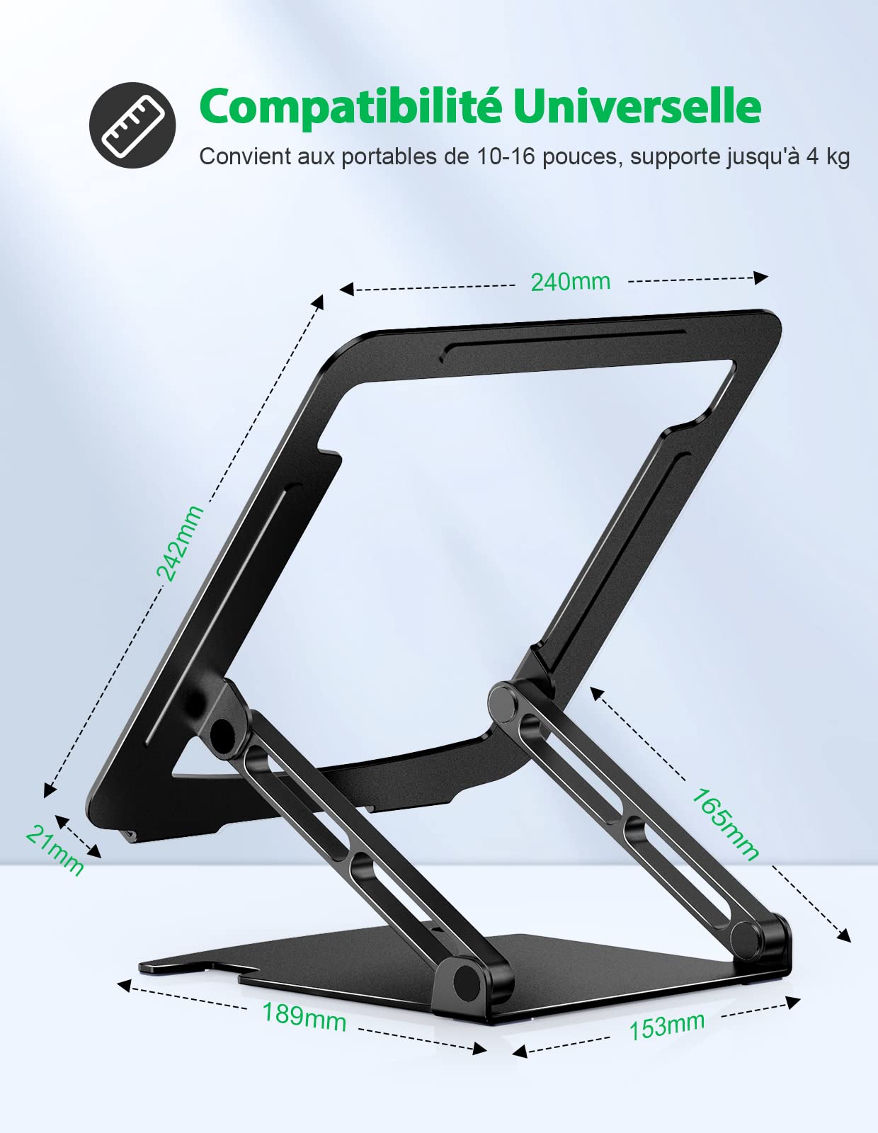 Glangeh Aluminum Cooling Laptop Stand - Adjustable Dual-Axis Rotation, Foldable & Ergonomic Design for MacBook Pro & 10-16 Inch Laptops - Perfect for Home Office, Gaming & Workspace Setup