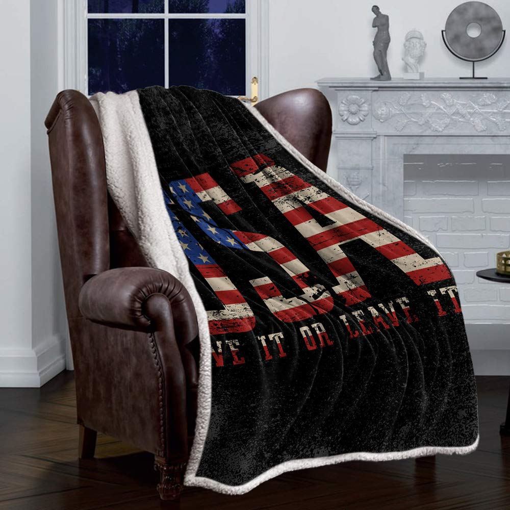 Sherpa Fleece Throw Blanket - Patriotic USA Flag Design - Ultra Soft & Cozy Plush Microfiber Blanket - 50x80 Inch Warm Blanket for Couch, Bed, Sofa - Perfect for Winter, Camping, Movie Nights & Home Decor