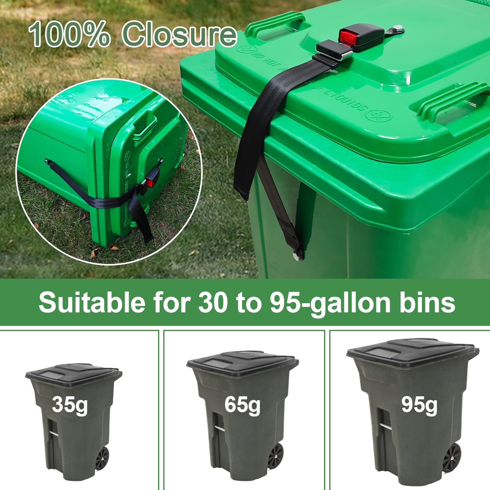 Raccoon Proof Trash Can Lock - Bear Resistant Semi-Automatic Buckle Type Trash Bin Lock - Universal Easy Install Garbage Can Security Device - Prevent Wildlife & Wind from Tipping Over (1 Pack) - Perfect for Outdoor Use in Backyards, Camping & Bear Country Areas