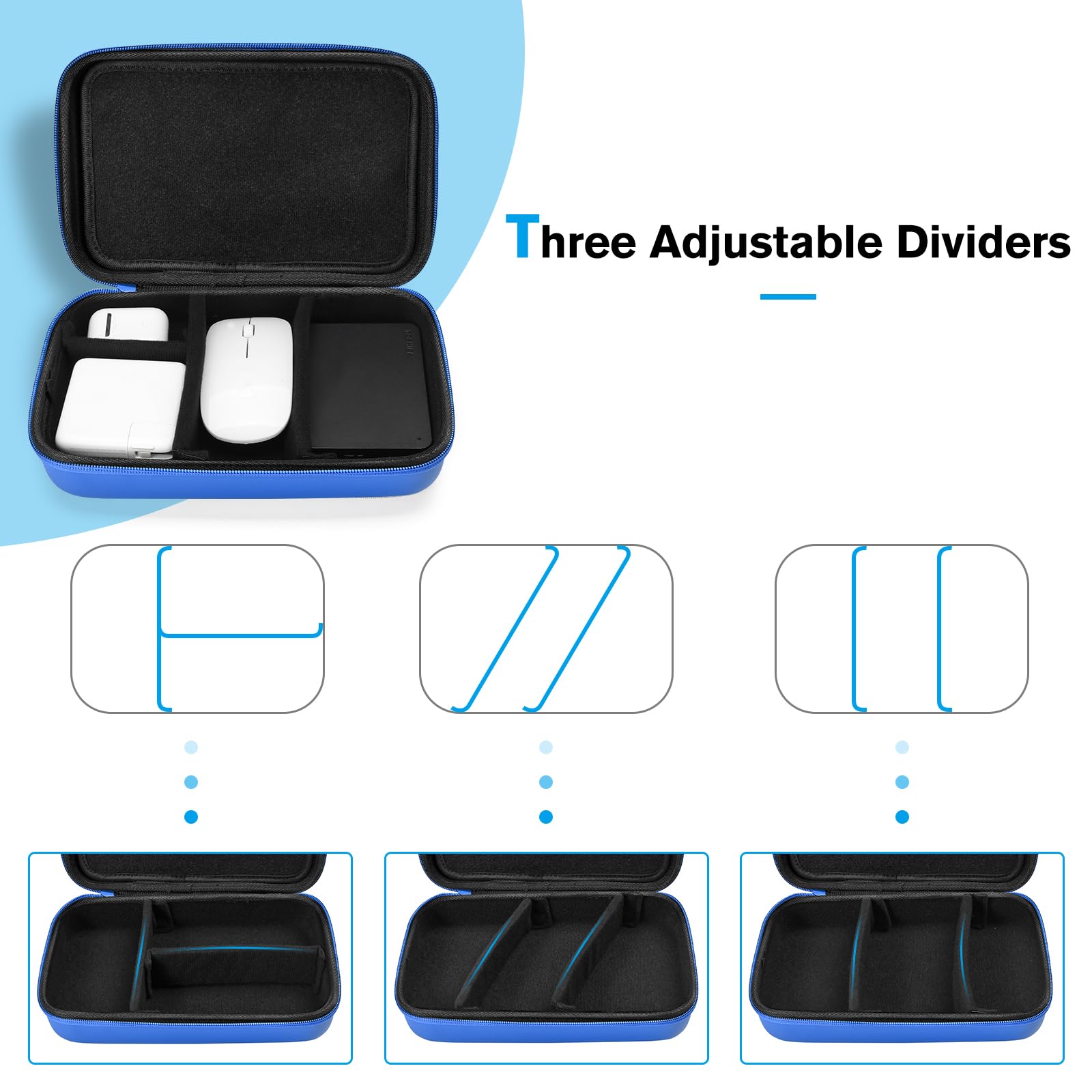 ProCase Hard Travel Electronic Organizer Case for MacBook Accessories - Compatible with Power Adapter, Chargers, Cables, Power Bank, Apple Magic Mouse, Apple Pencil, USB Flash Drive & SD Cards - Portable Storage Bag for Office, Travel & Daily Use (Large, Blue)