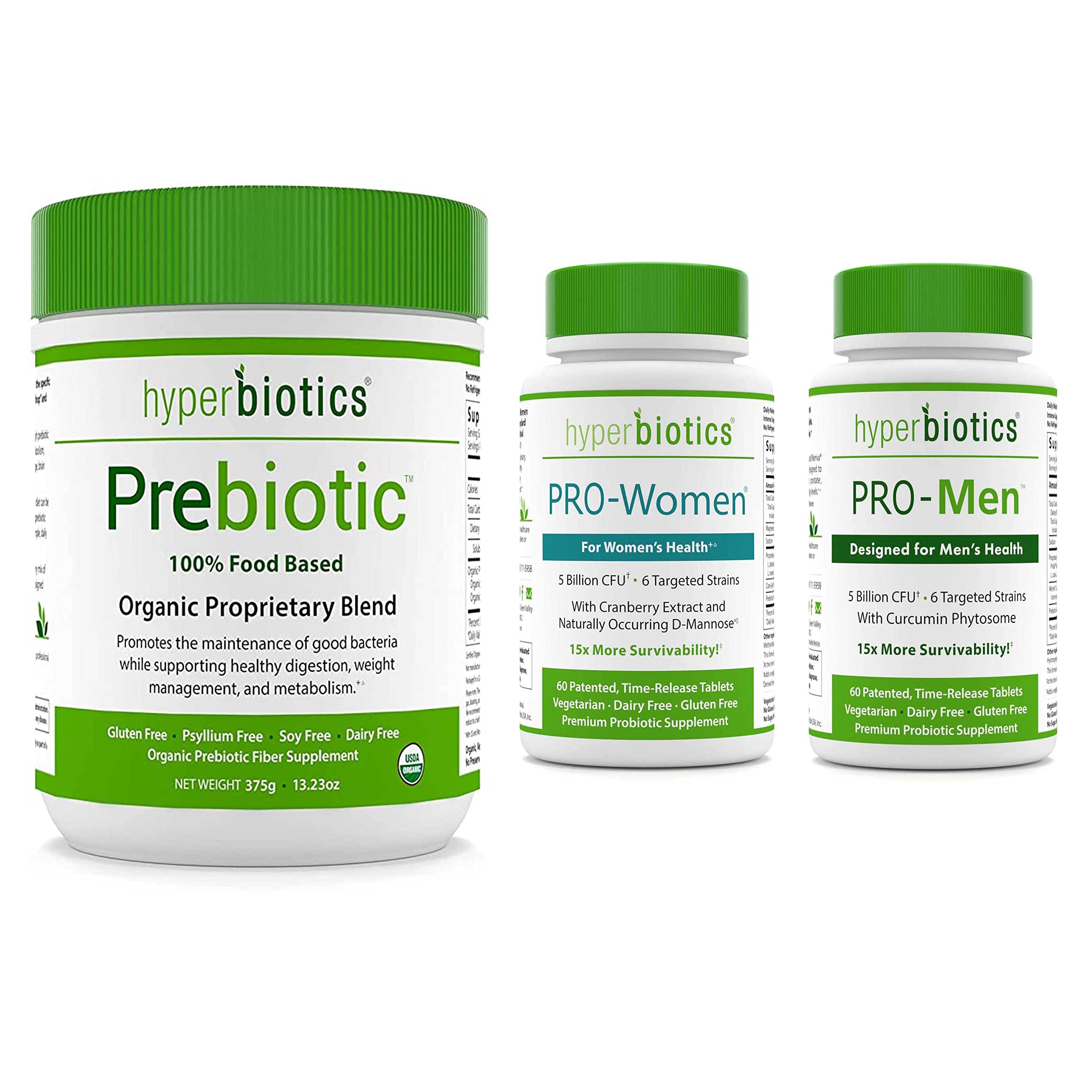 Hyperbiotics Prebiotic Powder & Probiotics for Women and Men - Time Released Tablets for Digestive Health, Immune Support, Urinary & Prostate Care | Vegetarian, Gluten-Free, Dairy-Free Supplement | Perfect for Daily Wellness & Travel