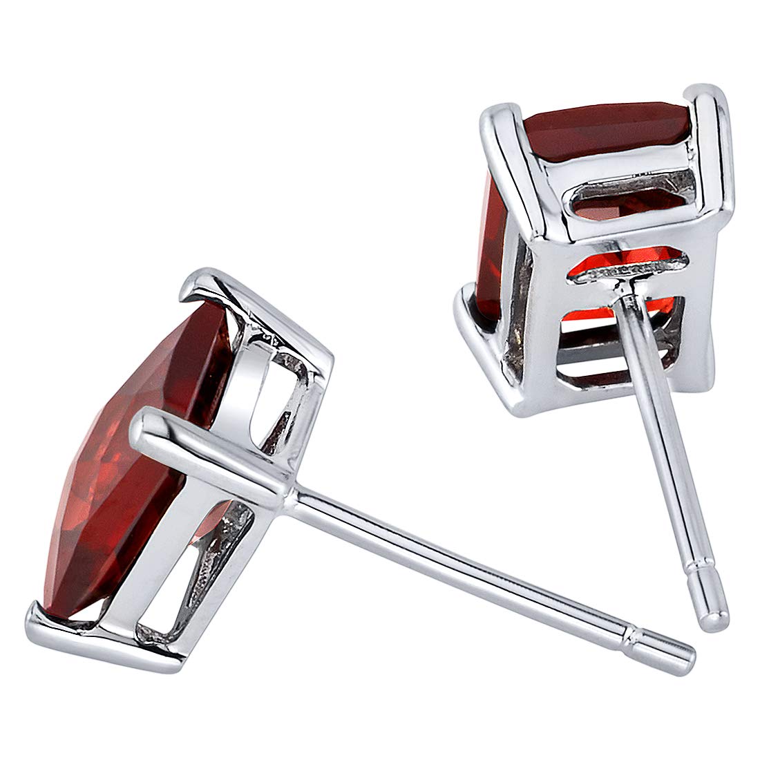 Peora 14K White Gold Genuine Garnet Stud Earrings for Women - 2.50ct Radiant Cut 7x5mm Hypoallergenic Friction Back Red Gemstone Jewelry | Perfect for Weddings, Anniversaries & Special Occasions