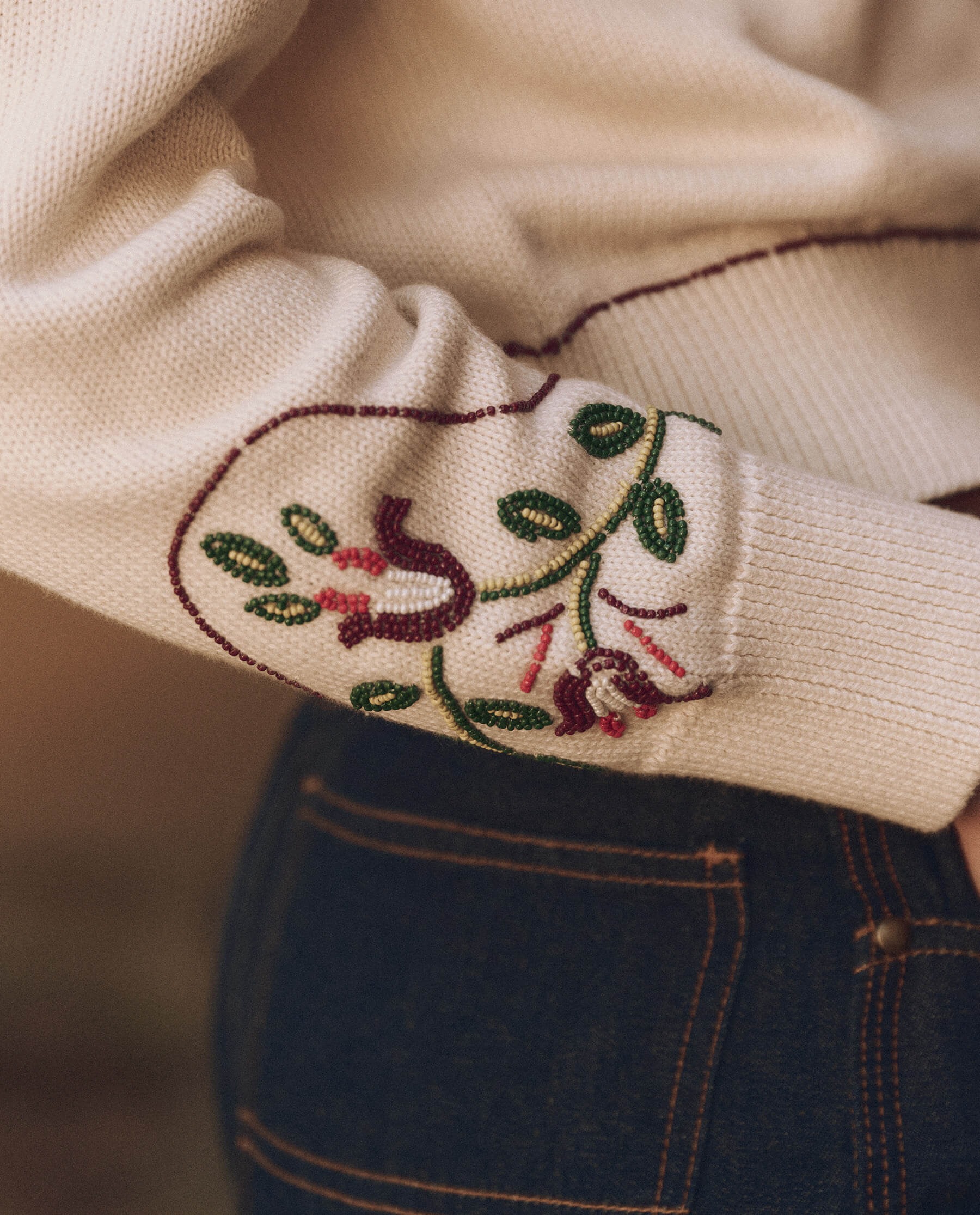 Western Beaded Cardigan for Women - Boho Chic Natural Cotton Knit Sweater | Perfect for Fall Layering, Music Festivals & Casual Outfits