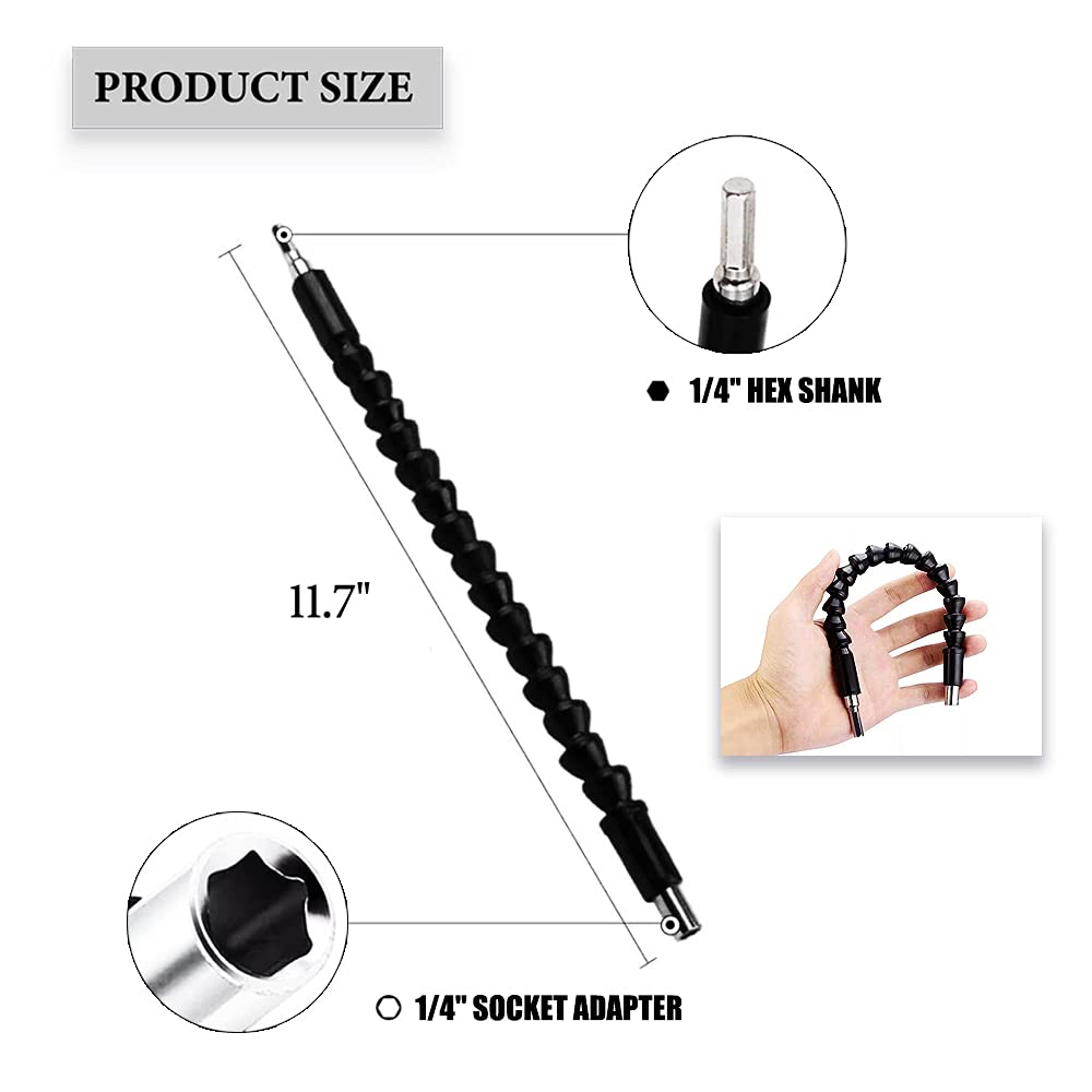 Flexible Drill Bit Extension Holder + Impact Right Angle Cordless Drill Adapter + 10-Piece Mini Screwdriver Bit Set with Dual Head Wrench | 1/4-Inch Drive High Torque Offset Screwdriver for Tight Spaces & DIY Projects | Perfect for Home Repairs, Furniture Assembly & Automotive Work