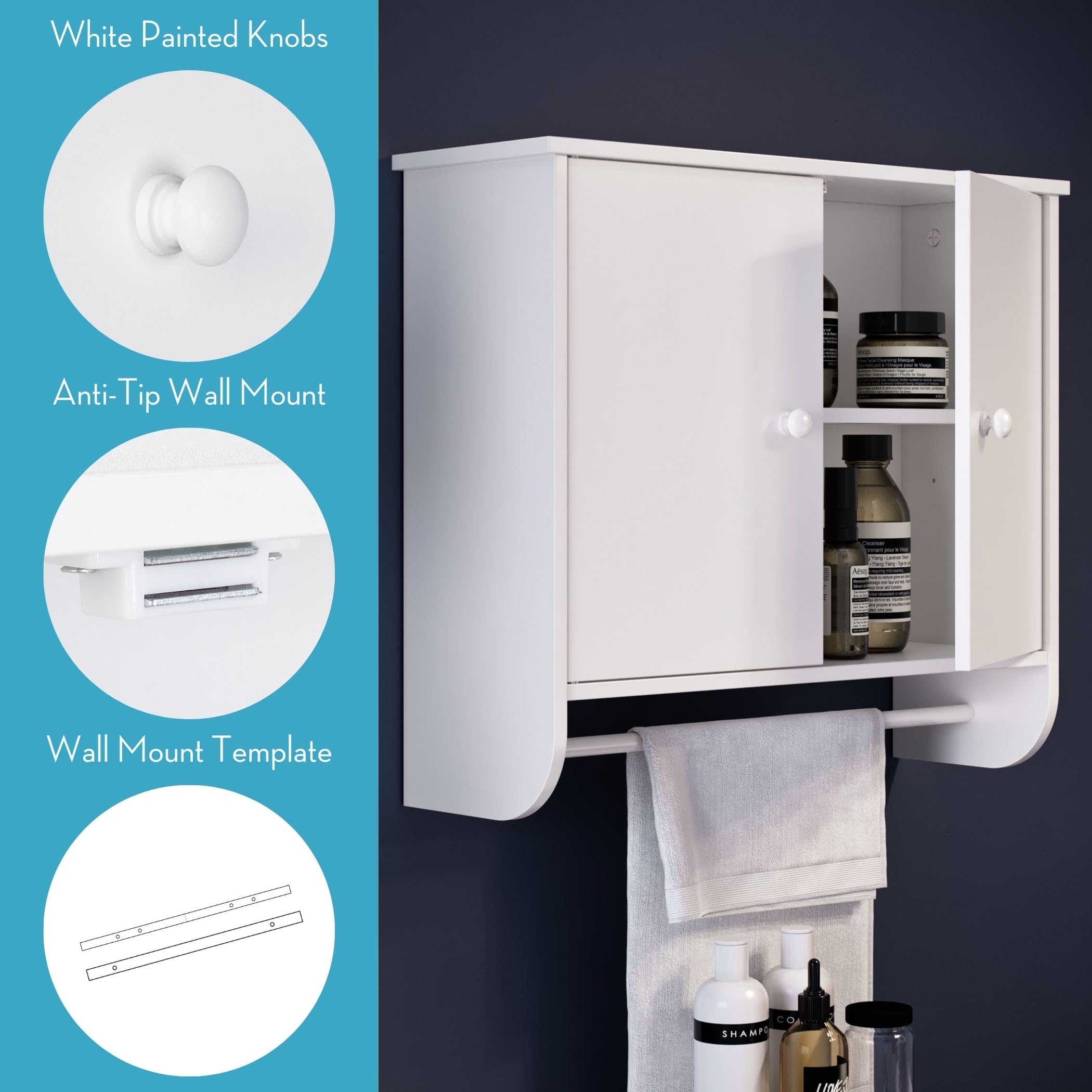 White Medford Wall Cabinet - Two-Door Storage for Kitchen & Bathroom