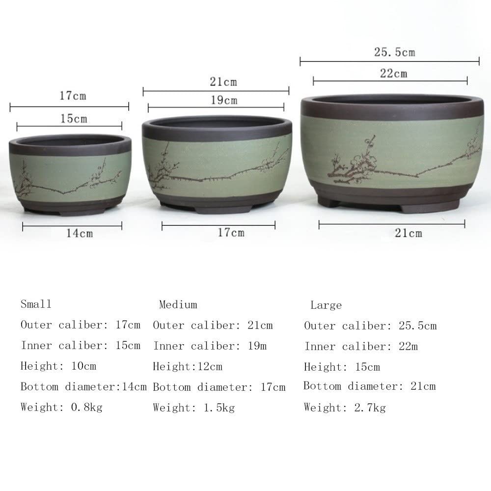 Round Purple Sand Ceramic Flower Pot for Succulents & Bonsai Plants - Chinese Style Handcrafted Planter with Drainage Hole - Perfect for Home Decor, Office Desk, and Garden Display