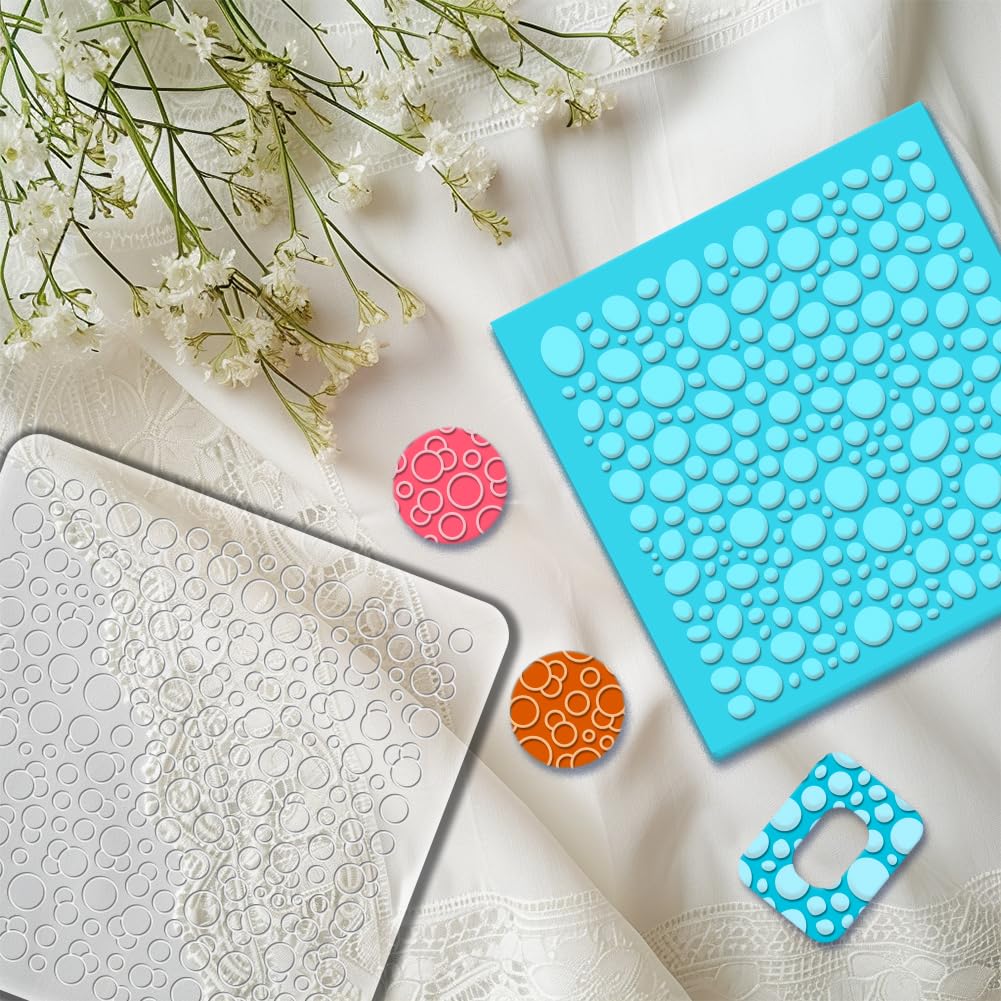 Beinkmake 2Pcs Polymer Clay Texture Sheets - Reusable Bubble Pattern Mats for Pottery, Jewelry Making & DIY Crafts - Perfect for Earrings, Beads & Polymer Clay Art Projects
