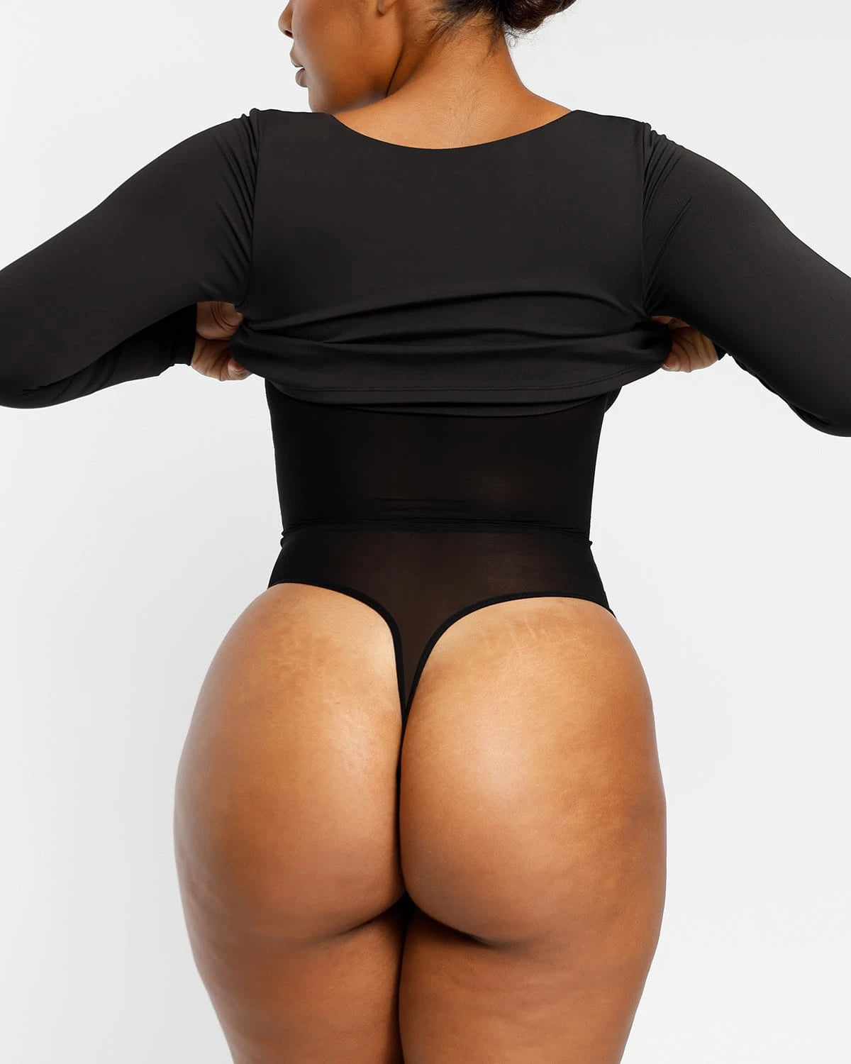 2-in-1 Built-in Shapewear Scoop Neck Long Sleeve Sculpting Top for Women | Slimming Tummy Control Bodysuit for Everyday Wear & Layering