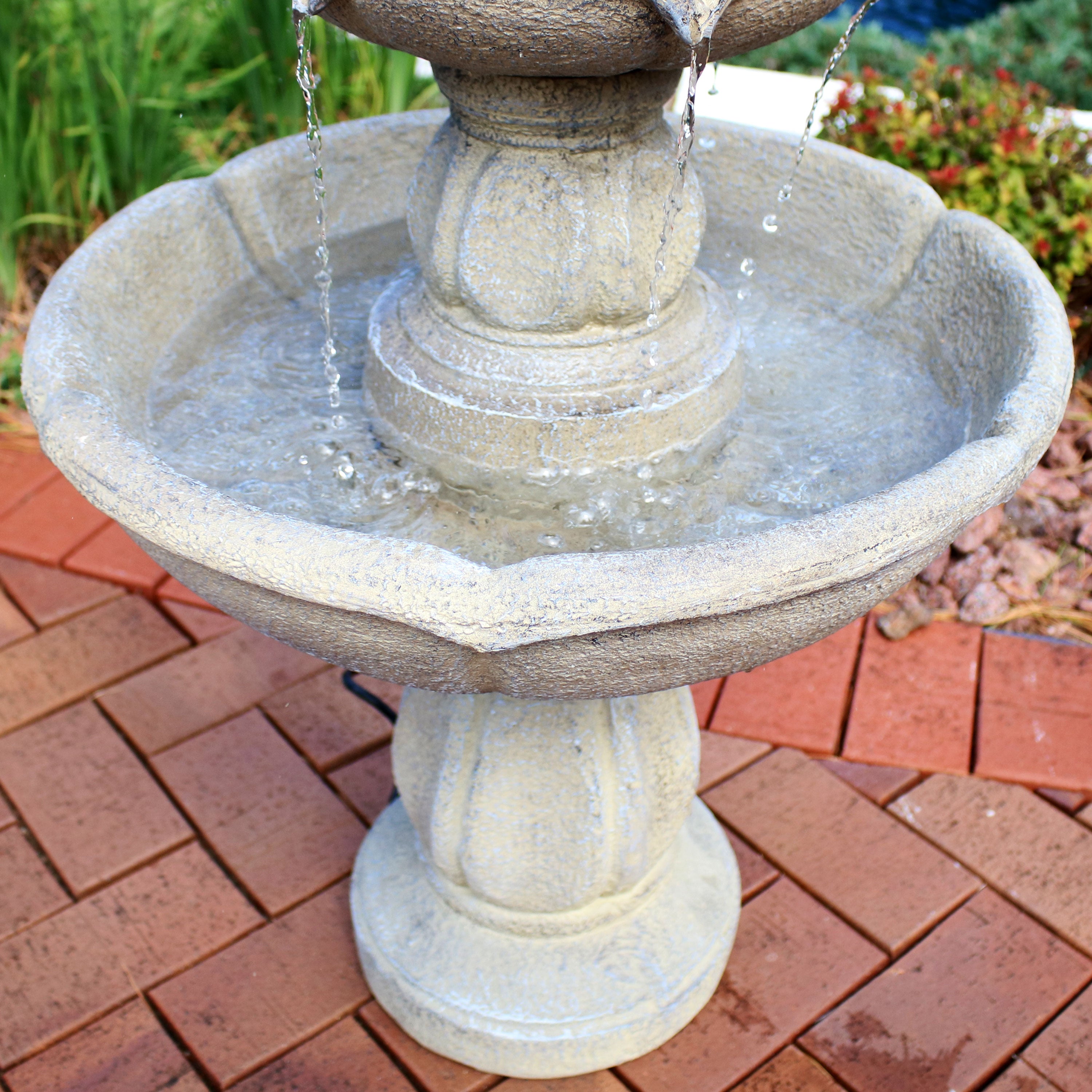 Sunnydaze Birds' Delight Outdoor Water Fountain with Pump - 35 Inch Height, Solar Powered Garden Decor for Patio, Yard & Backyard - Attracts Birds & Creates Relaxing Ambience