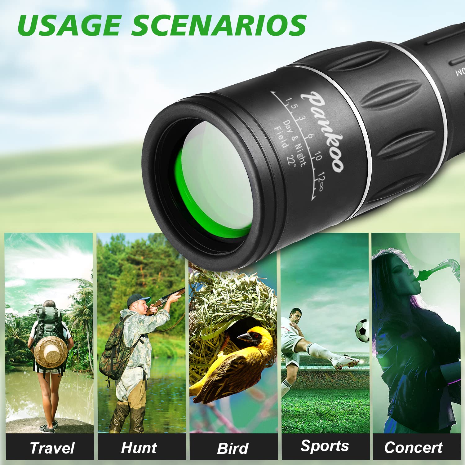 16X52 High Power Monocular Telescope for Adults - Compact & Lightweight HD Prism Monocular for Bird Watching, Hiking, Concerts, Travel - Perfect Outdoor Gift for Nature Enthusiasts & Adventurers