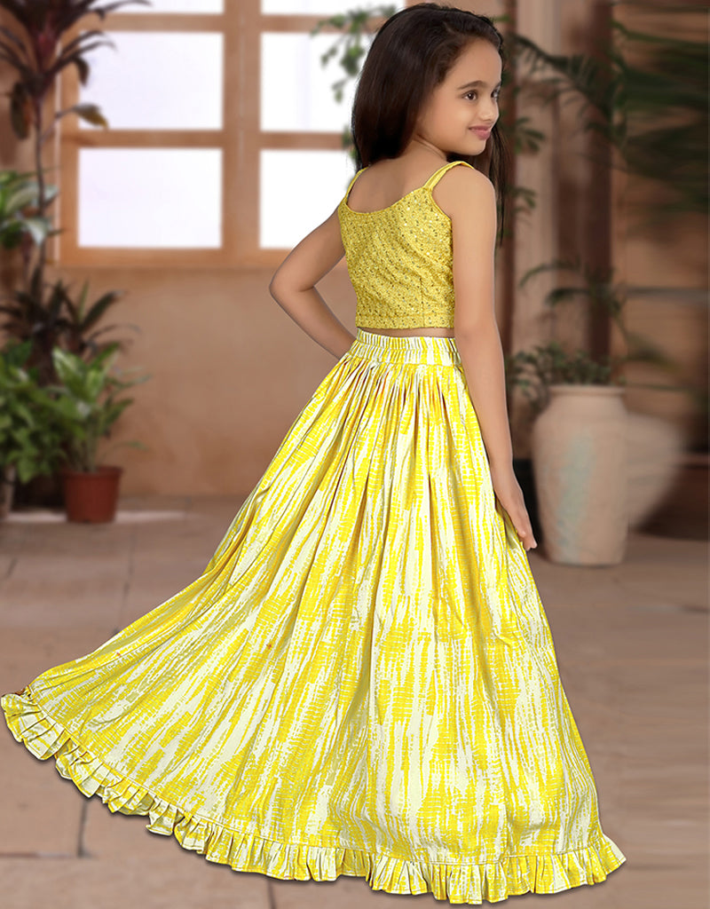 All-Season Designer Heavy Sequins Work Silk Yellow Kids Lehenga Choli with Soft Net - Perfect for Festivals, Weddings & Special Occasions
