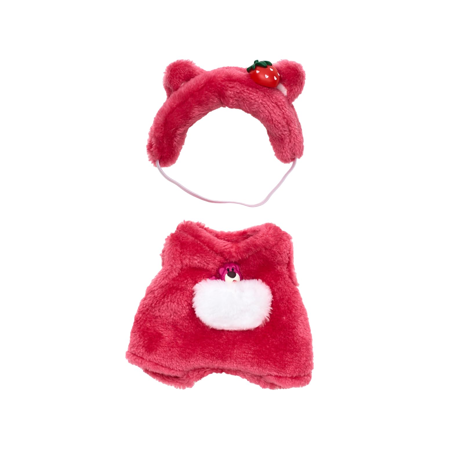CALEMBOU Plush Doll Clothes for 17cm Labubu - Cute Cartoon Animal Series Outfit, Kawaii Strawberry Bear Costume (Clothes Only) | Perfect Birthday Gift & Collectible Doll Accessories for Display & Play