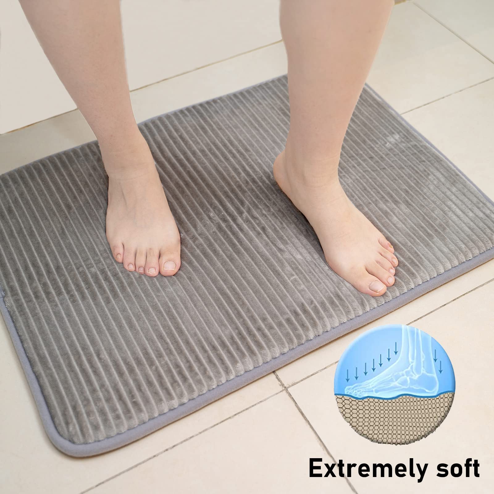 Premium Thick Memory Foam Bath Mat - Ultra Soft & Absorbent Non-Slip Bathroom Rug - Quick Dry Machine Washable Floor Mat for Bath, Shower, Kitchen & Bathtub - Perfect for Wet Floors & Cold Mornings