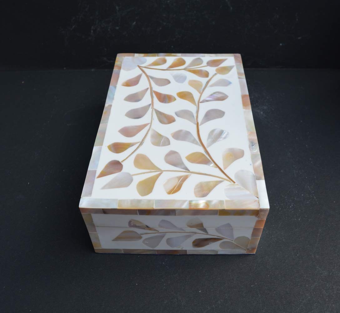 Handcrafted Mother of Pearl Jewelry Box with Intricate Inlay Design - Premium Indian Trinket Box for Rings, Necklaces & Keepsakes | Perfect Gift for Women, Bridal Shower & Home Decor