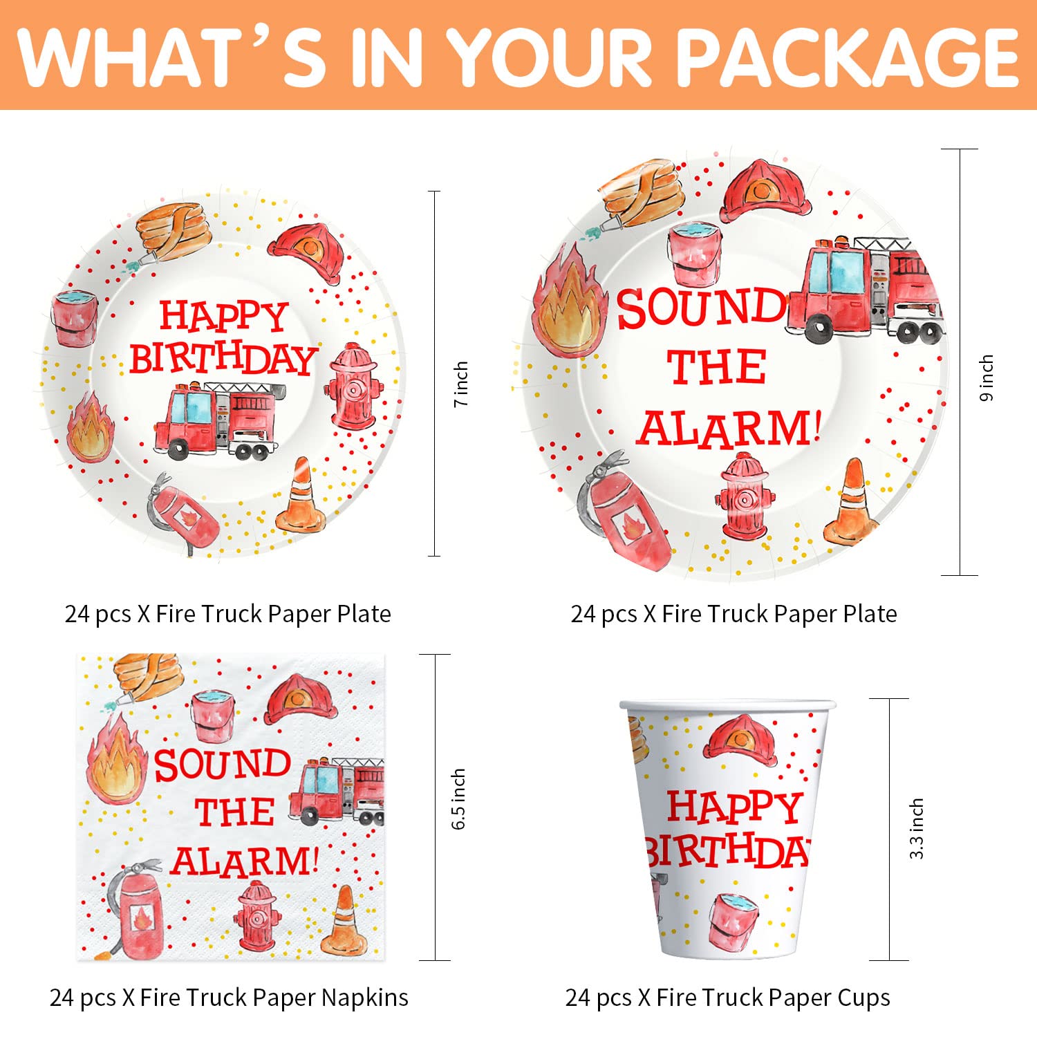 Fire Truck Birthday Party Supplies Set - 24-Piece Firefighter Themed Tableware Kit with Plates, Cups, Napkins, Tablecloth, Cutlery & Straws | Perfect for Fireman Themed Birthday Parties, Kids Celebrations & Emergency Service Appreciation Events