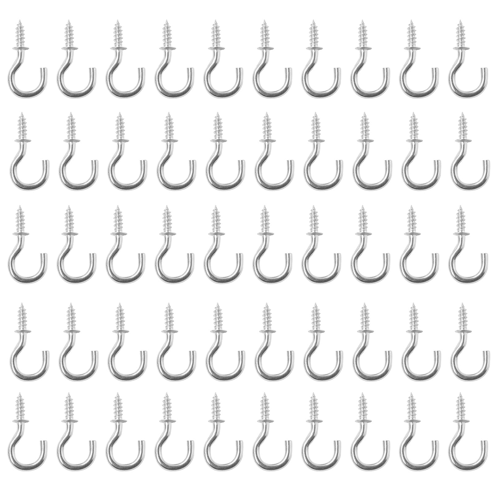50Pcs 1/2 Inch Silver Cup Hooks - Heavy Duty Nickel Plated Metal Screw Hooks for Ceiling, Wall & DIY Projects - Perfect for Hanging Plants, Lights & Decorations