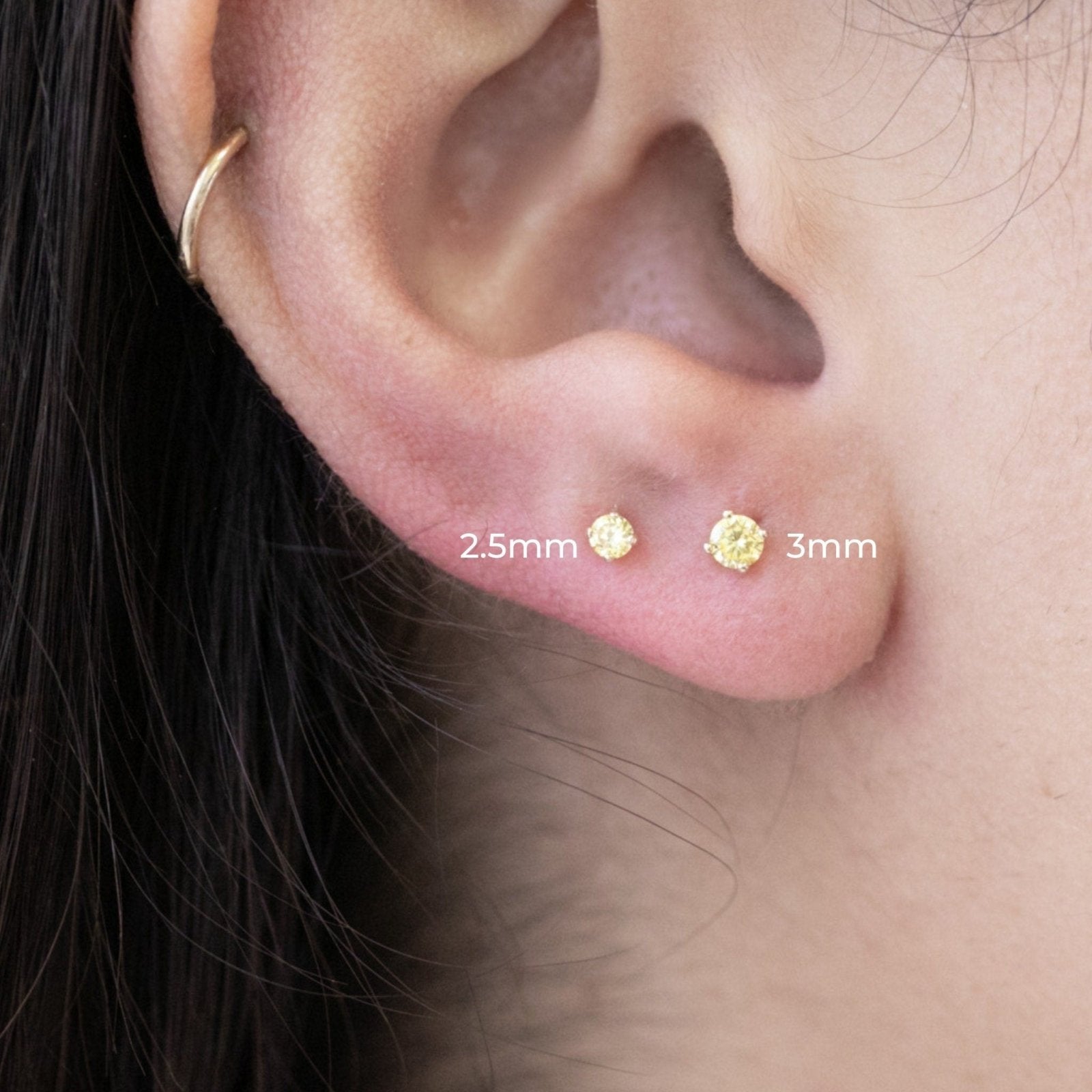 14k Yellow Gold Citrine Cartilage Flat Back Stud Earrings - Dainty & Elegant Piercing Jewelry for Women, Perfect for Everyday Wear & Special Occasions