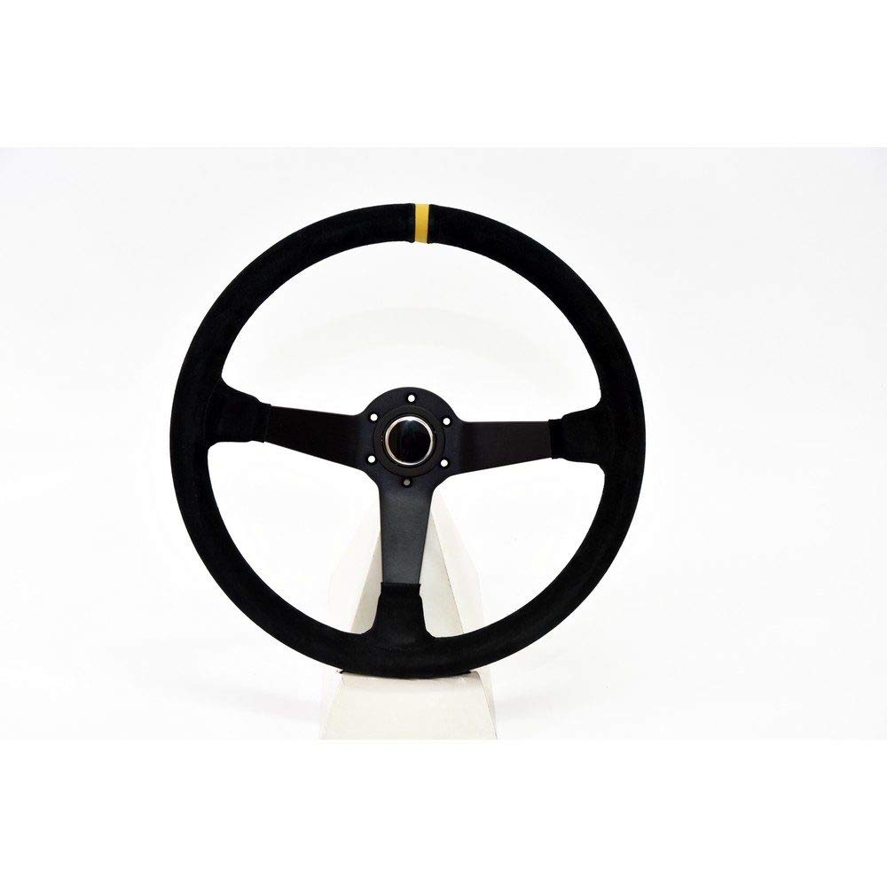 High-Performance 3-380mm Racing Steering Wheel - Black Suede Leather with Yellow Center Marking & Black Spokes (Part #20190/S) - Perfect for Drift, Track, and Simulator Racing Setups
