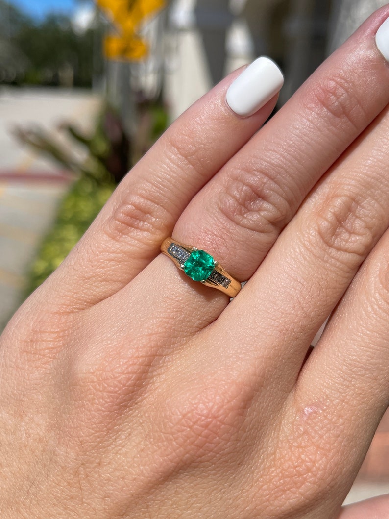 1.47tcw AAA+ Colombian Emerald Asscher Cut & Princess Cut Diamond Ring in 18K Gold - Elegant Engagement, Wedding, or Anniversary Jewelry Gift