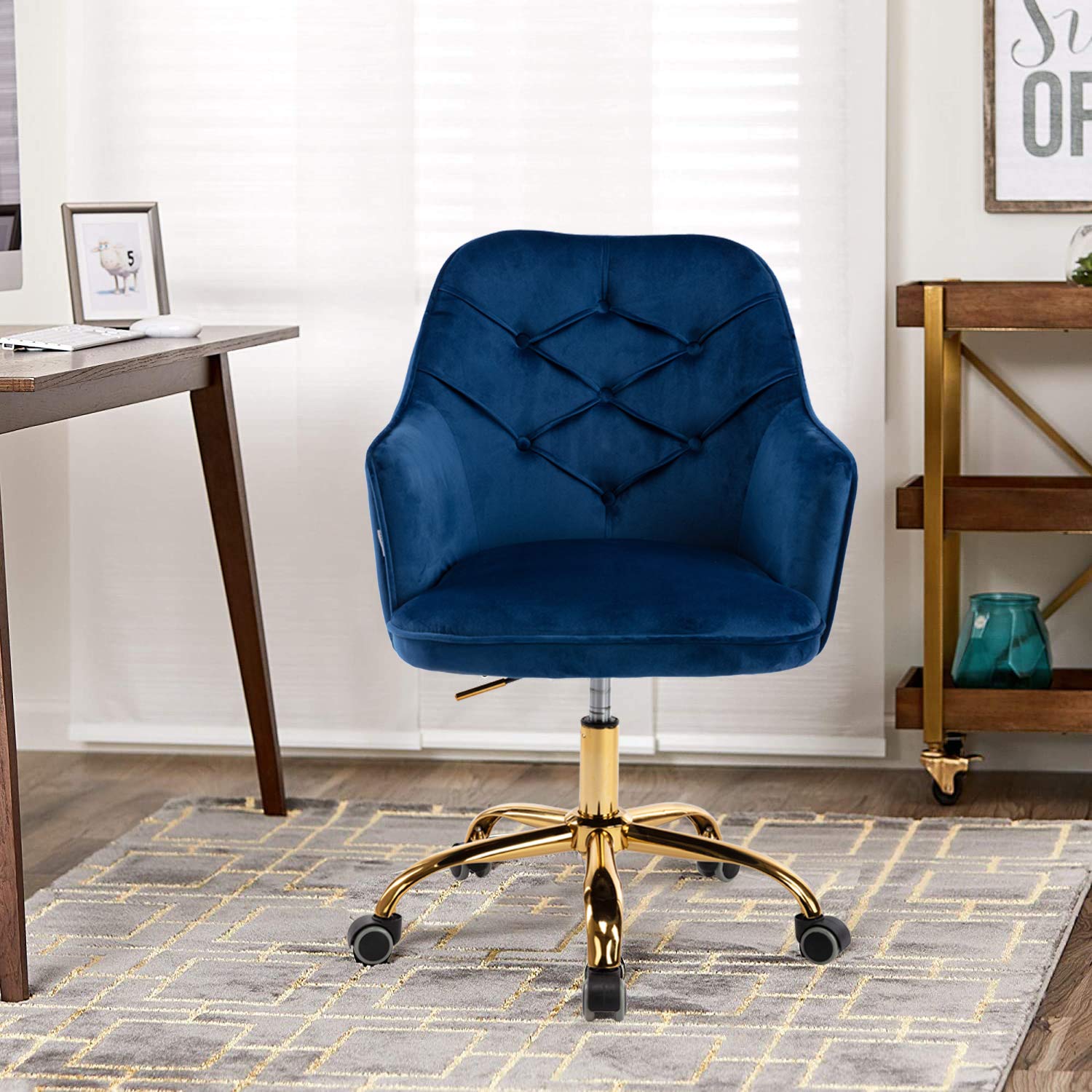 Ergonomic Office Chair with Lumbar Support - 360° Swivel Rolling Computer Desk Chair with Adjustable Armrests, Dark Blue Fabric - Perfect for Home Office, Gaming & Workspace Comfort