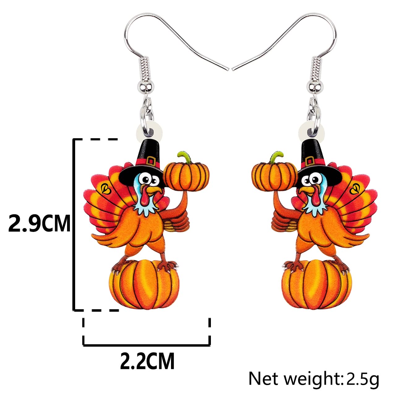 BONSNY Acrylic Thanksgiving Cartoon Turkey Chicken Drop Dangle Earrings for Women - Fun Holiday Jewelry Gift for Parties, Festive Gatherings & Costume Accessories