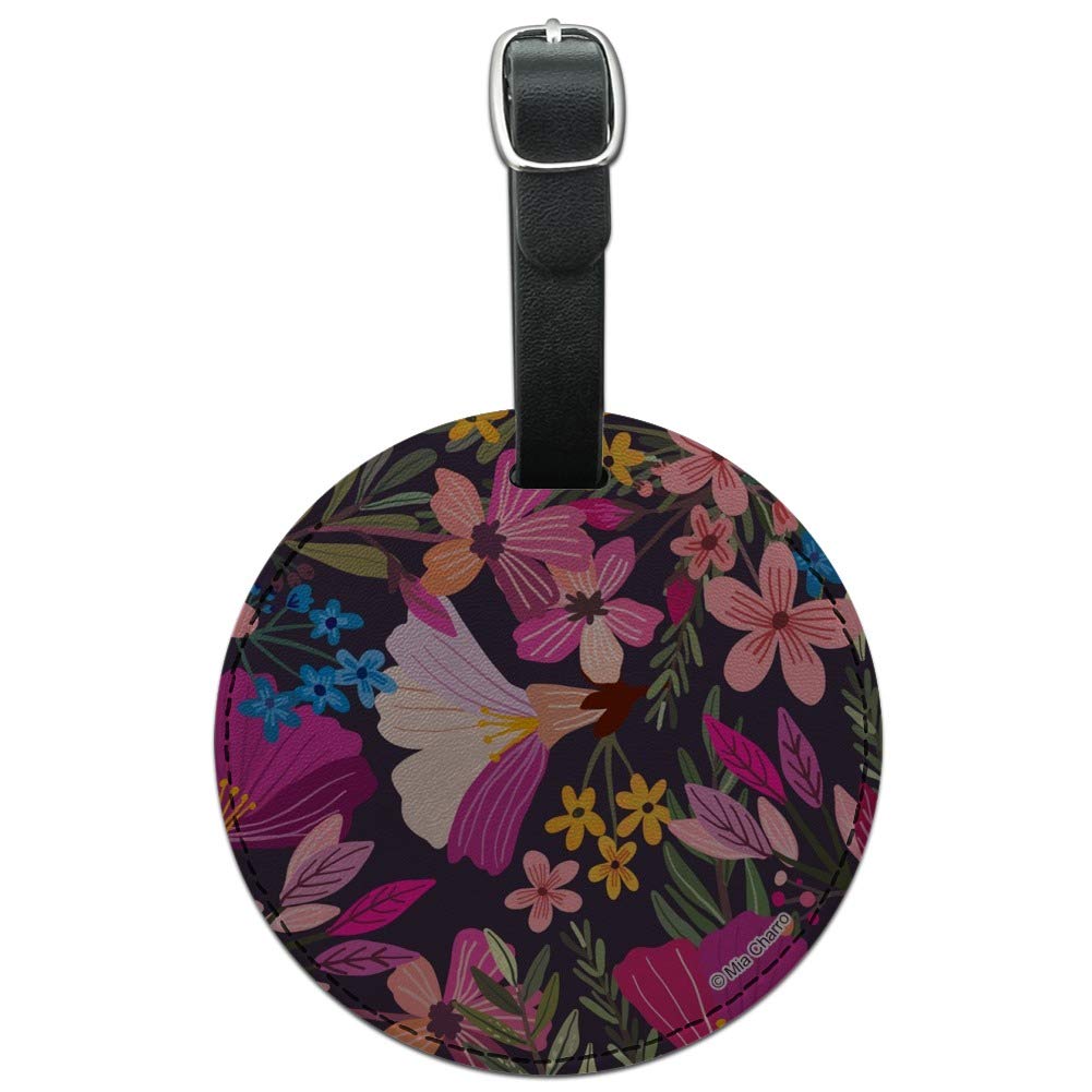 Haruna Floral Round Leather Luggage Tag - Waterproof ID Card Holder for Suitcase, Carry-On & Travel Bags - Perfect for Airports, Business Trips & Vacation Identification