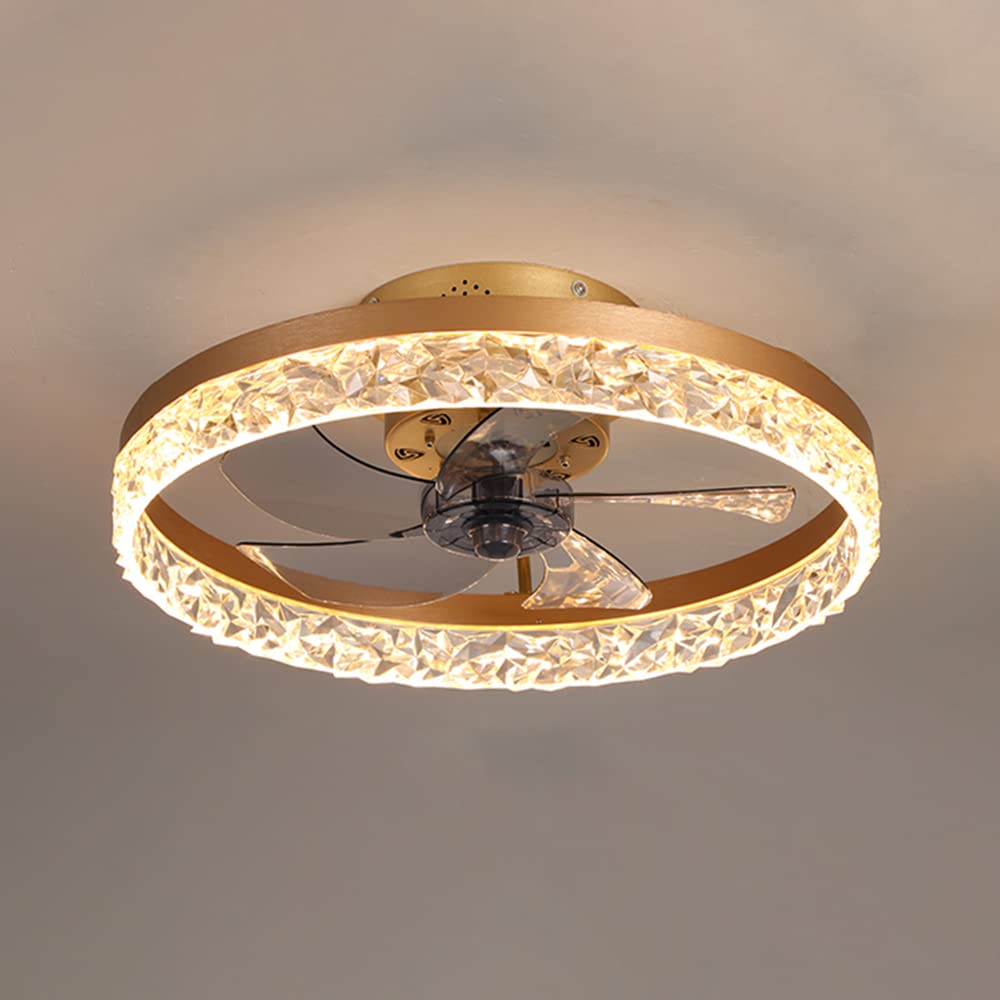 Modern Luxury LED Ceiling Fan with Remote - Dimmable Flush Mount Light & Acrylic Shade for Living Room, Bedroom, Hotel (110V-120V, Gold) - Perfect for Home Cooling and Stylish Interior Lighting
