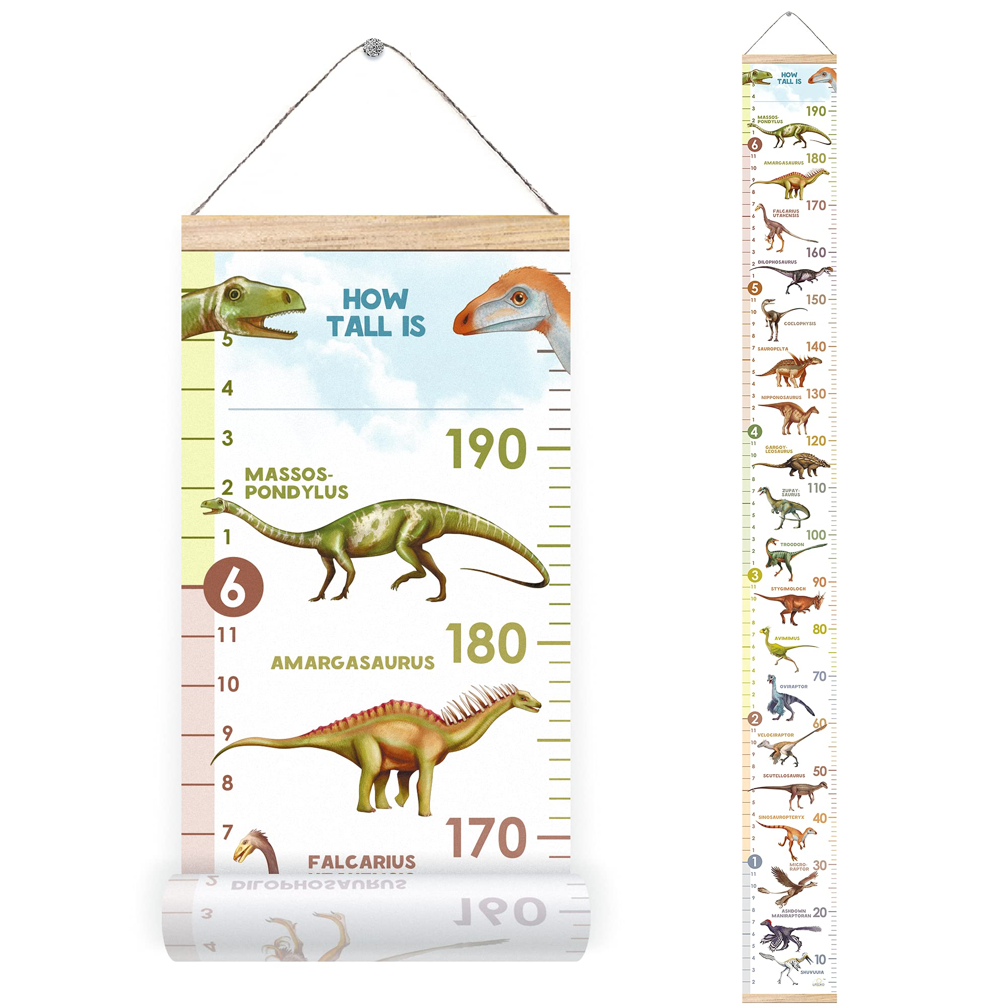 Dinosaur Growth Chart for Kids - Personalized Removable Wall Ruler for Boys & Girls - Nursery Room Decor (White) - Perfect for Tracking Child's Height in Bedroom or Playroom