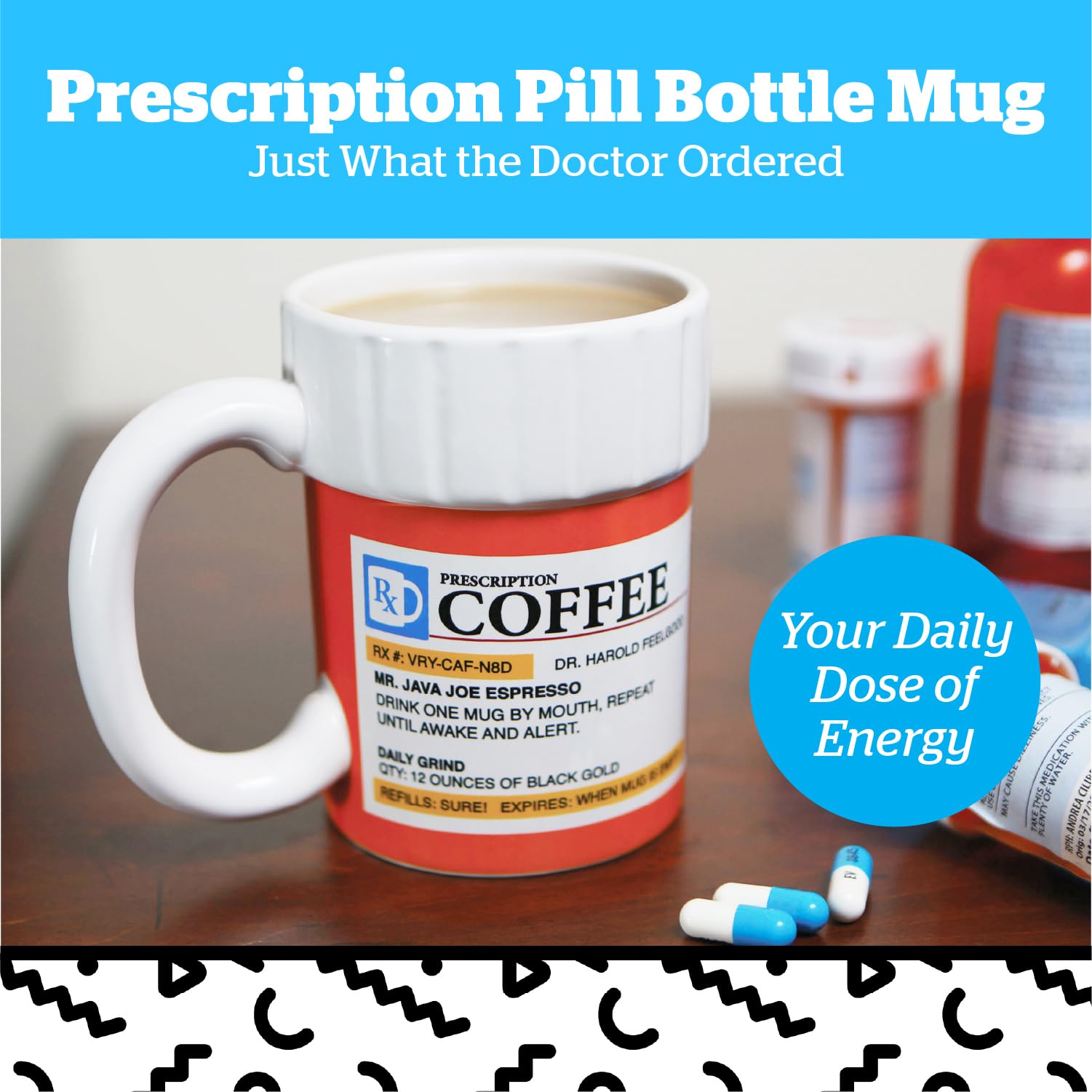 BigMouth Inc. Funny Prescription Coffee Mug - 12oz Large Ceramic Pill Bottle Cup - Unique Pharmacy & Doctor Gifts - Dishwasher Safe Novelty Coffee Cup - Perfect for Nurses, Medical Students & Healthcare Workers - Great for Office, Hospital Break Room & White Elephant Gifts