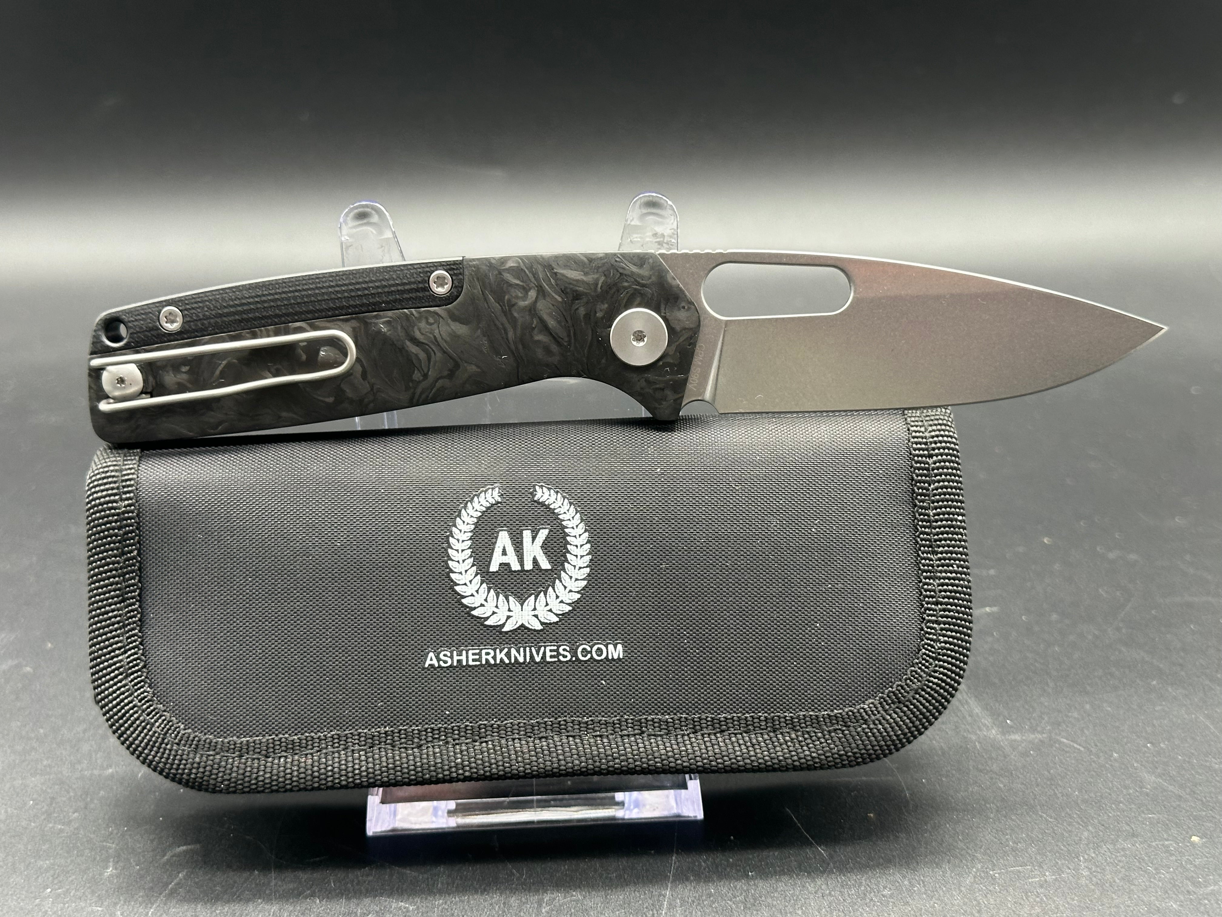 Premium Asher Spiro BS 3.2 Folding Knife - S90V Stonewash Blade with Carbon Fiber & Black G10 Handle - EDC, Outdoor Survival, Camping & Tactical Gear