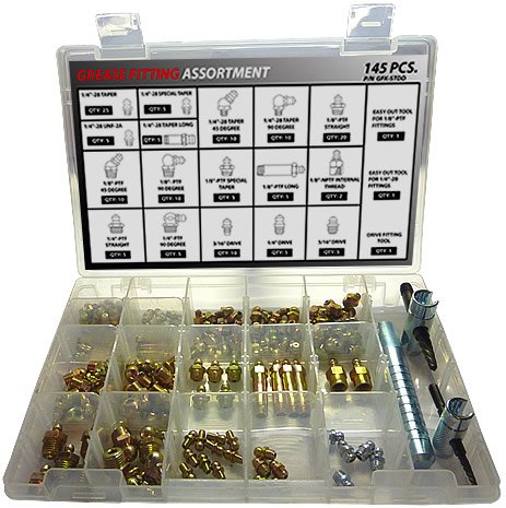 Premium 145-Piece SAE Grease Fitting Kit with 3 Tools - Complete Zerk Fitting Assortment for Automotive, Truck & Heavy Equipment Maintenance (Includes Nipples, Couplers & Adapters) - Ideal for DIY Repairs, Farm Machinery & Industrial Lubrication