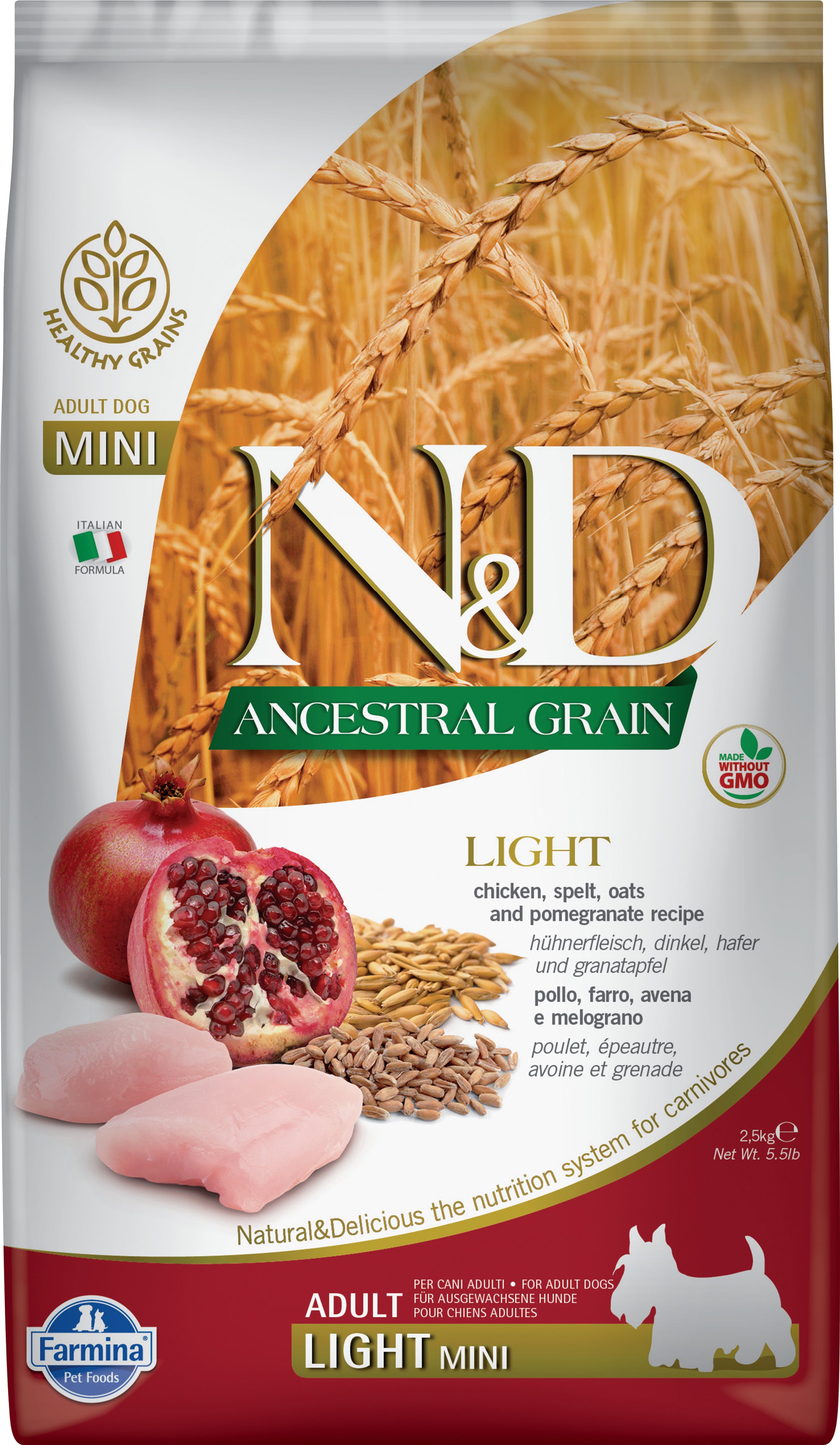 Farmina N&D Ancestral Grain Dry Dog Food - Chicken & Pomegranate Recipe for Small Breed Dogs - Light Weight Management - Perfect for Indoor & Active Lifestyles