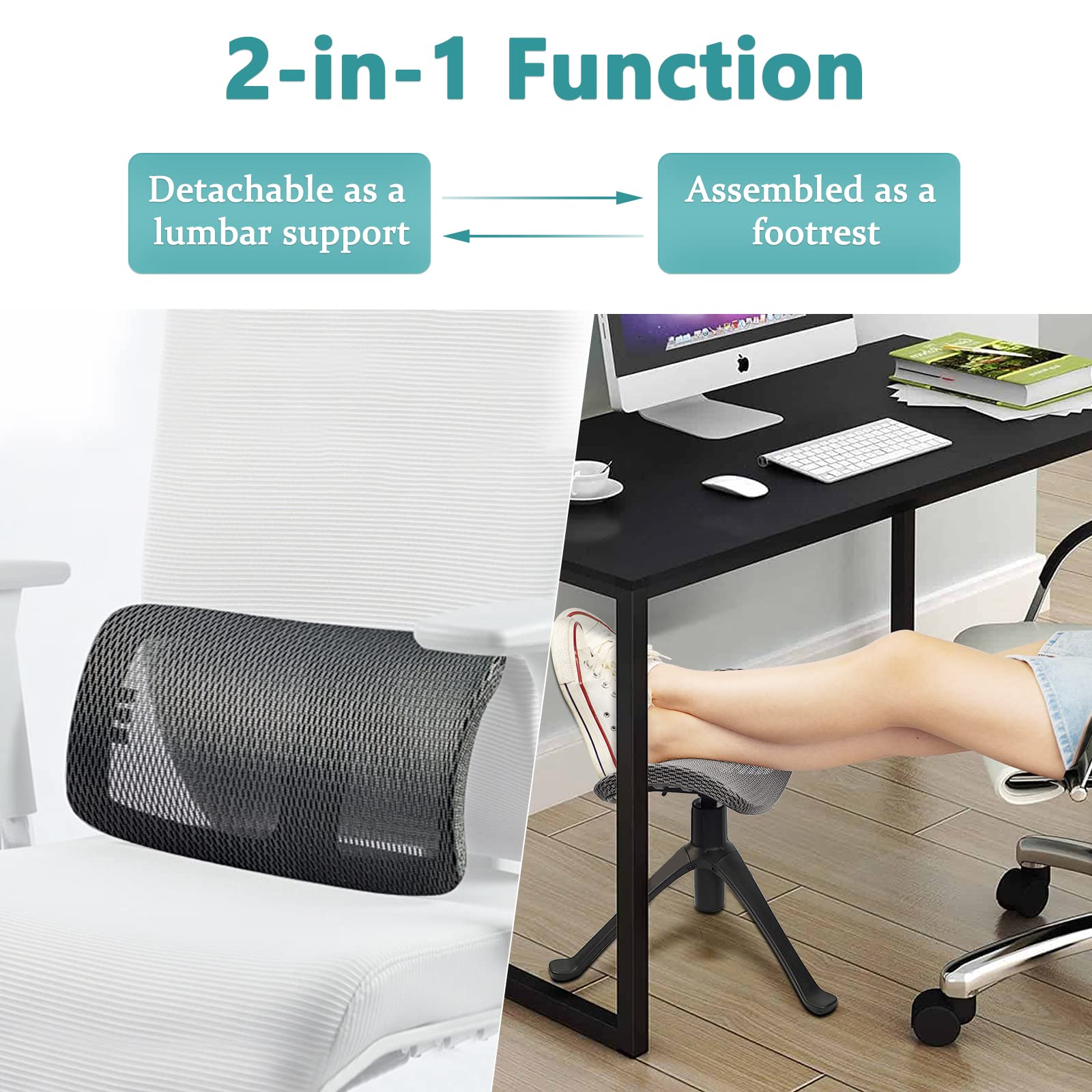 Adjustable Height Footrest for Desk - 2-in-1 Rotatable Ergonomic Under Desk Ottoman Stool with Wheels - Home Office Leg Rest Support for Comfort & Posture (Gray) - Perfect for Work from Home & Long Sitting Sessions