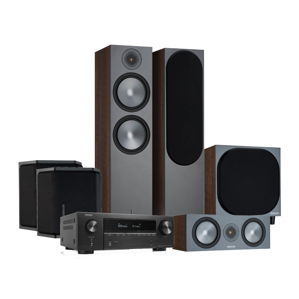 Denon AVR-X1800H 8K AV Receiver with Monitor Audio Bronze 500 5.1 Home Theater Speaker System - Premium 7.2 Channel Dolby Atmos Surround Sound Bundle for Movies, Gaming & Music