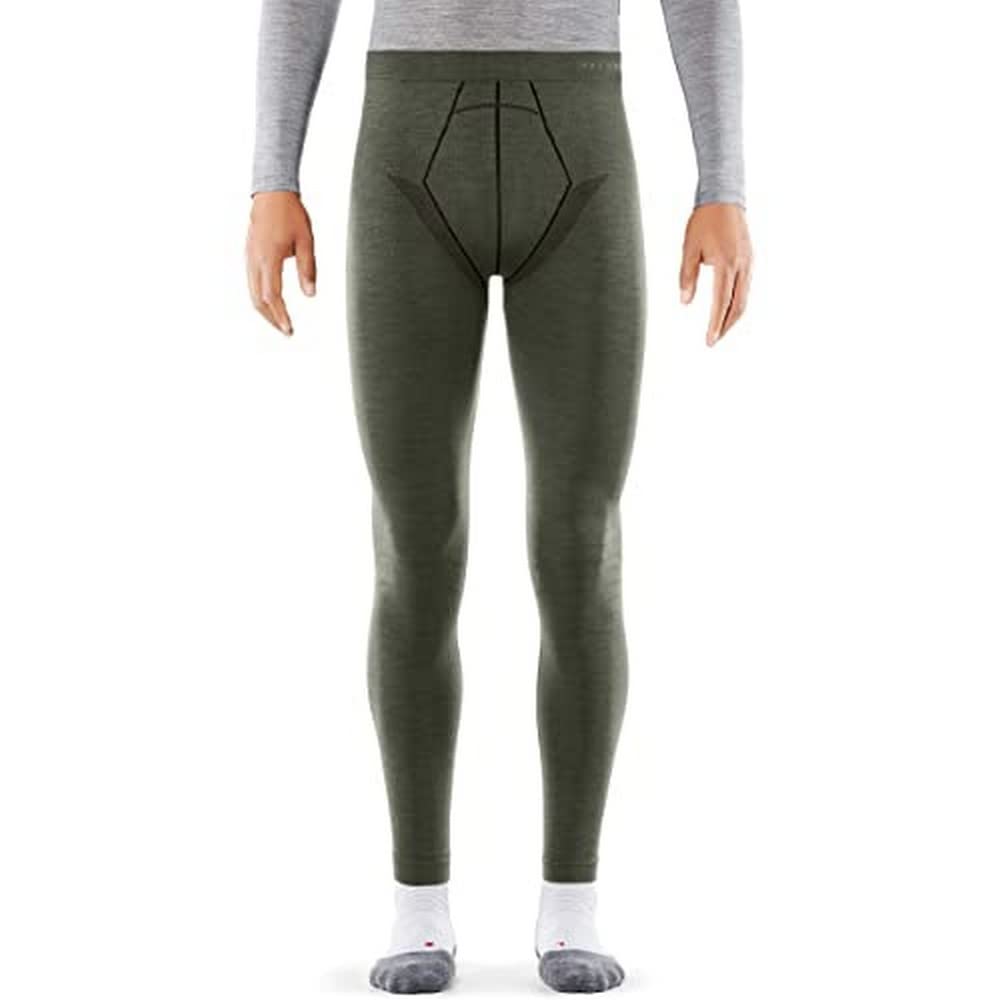 FALKE Men's Wool Tech Long Tights - Thermal Base Layer for Running & Hiking - Olive Green - XXL (Extra Extra Large) - Winter Sports & Outdoor Activities