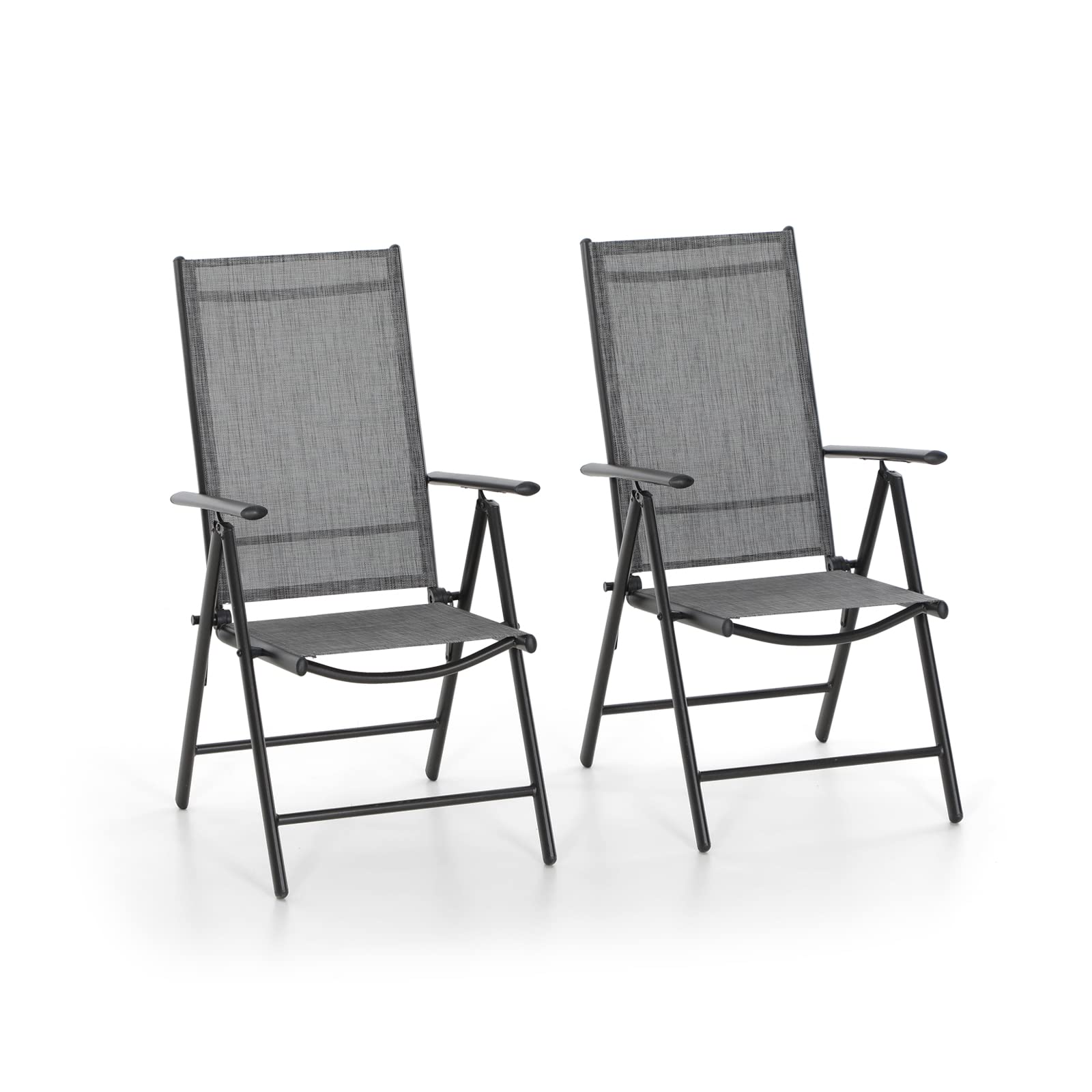 MFSTUDIO 2-Pack Patio Folding Dining Chairs - Adjustable Outdoor Sling Chairs for Garden, Lawn & Deck - Portable Grey Patio Furniture Set (7-Level Reclining) - Perfect for Backyard BBQs, Poolside Relaxation & Outdoor Dining
