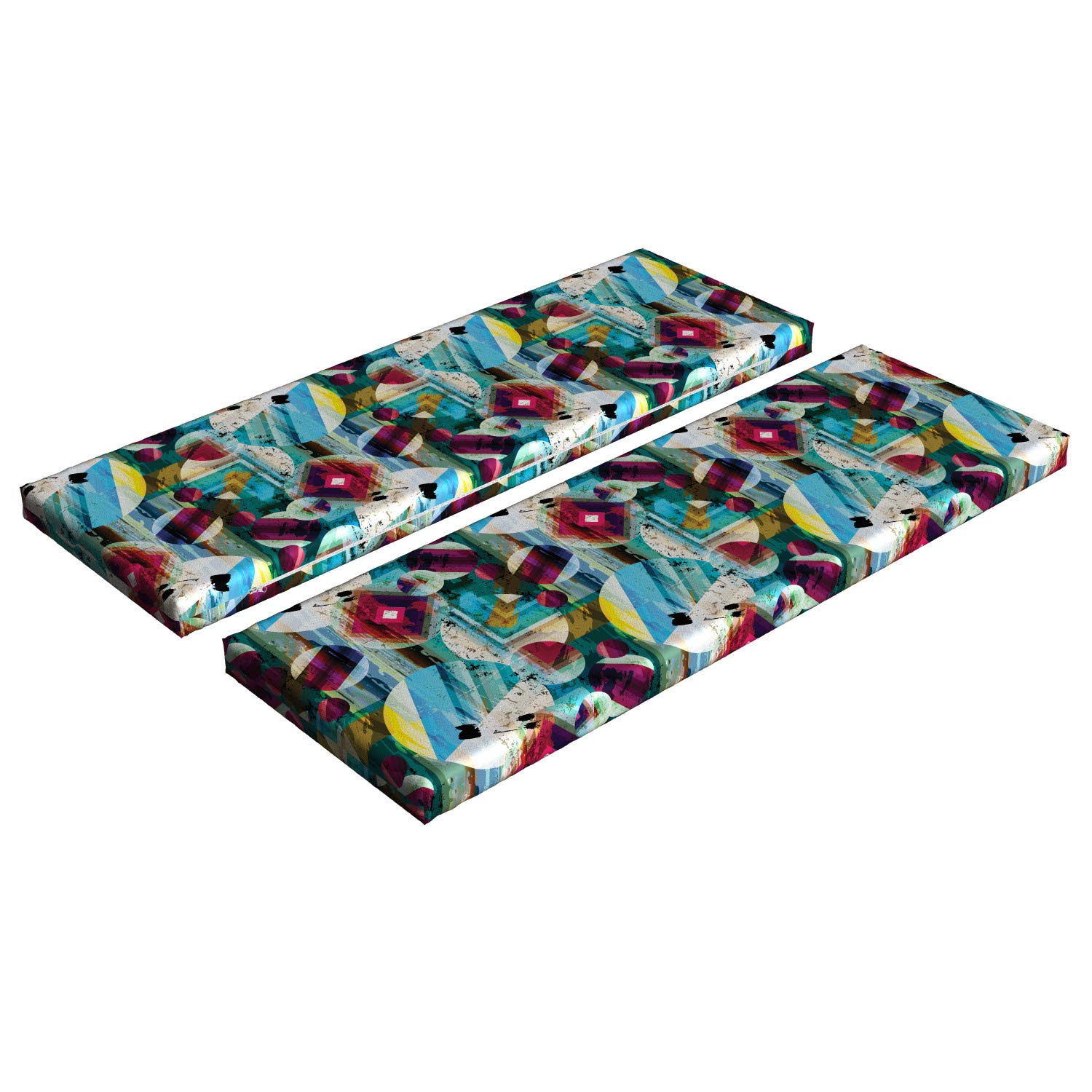 Ambesonne Modern Art Bench Cushion Set of 2 - Vintage Geometric & Space Planet Design, 45