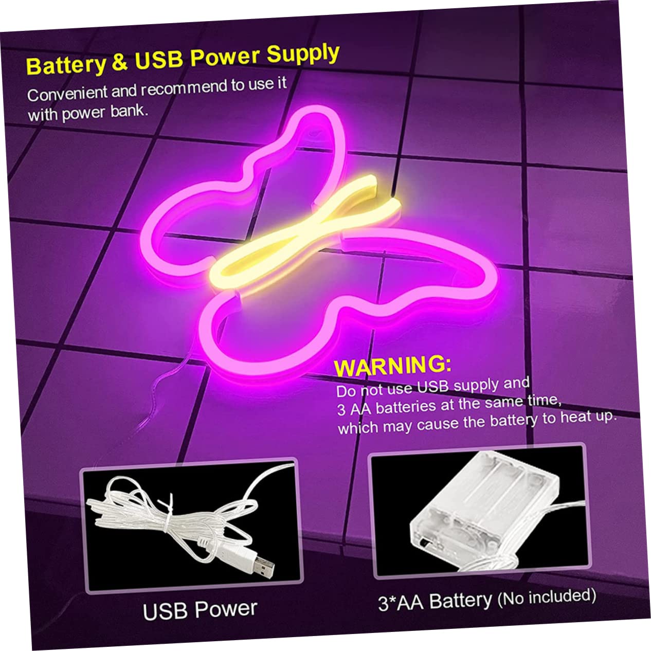 UPKOCH 2-Pack Butterfly LED Neon Wall Lights - Indoor Bedside Lamps, Cartoon Night Light for Kids Room, Nursery, Dorm Decor - Energy Efficient & Eye-Catching Home Lighting