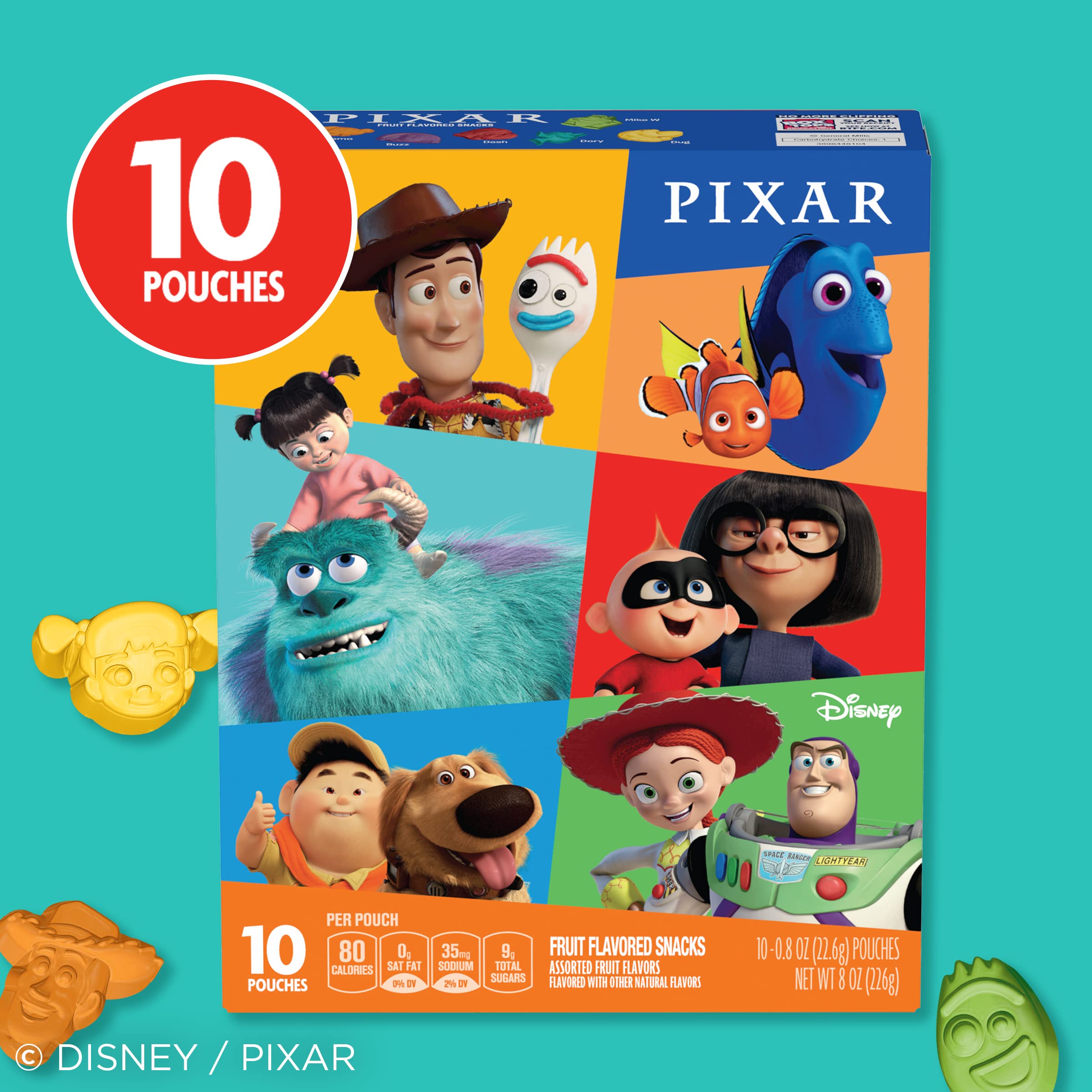 Disney Pixar Fruit Flavored Gummy Snacks - 10 Count Pouches | Kids Lunch Box Treats, Party Favors & Movie Night Snacks