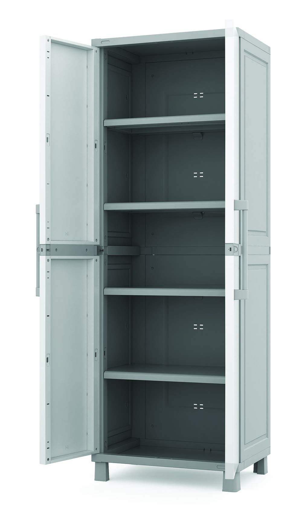 Keter Storage Cabinet with Doors and Shelves - White & Grey Organizer for Laundry Room, Garage, Bathroom, Closet | Perfect for Home Organization and Space Saving Solutions