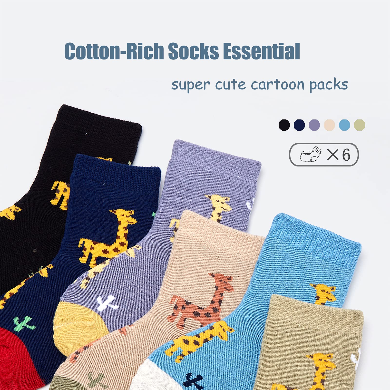 Boys Winter Socks - 6 Pairs Warm Thermal Terry Crew Socks for Kids | Cold Weather, Snow Boots & Outdoor Activities
