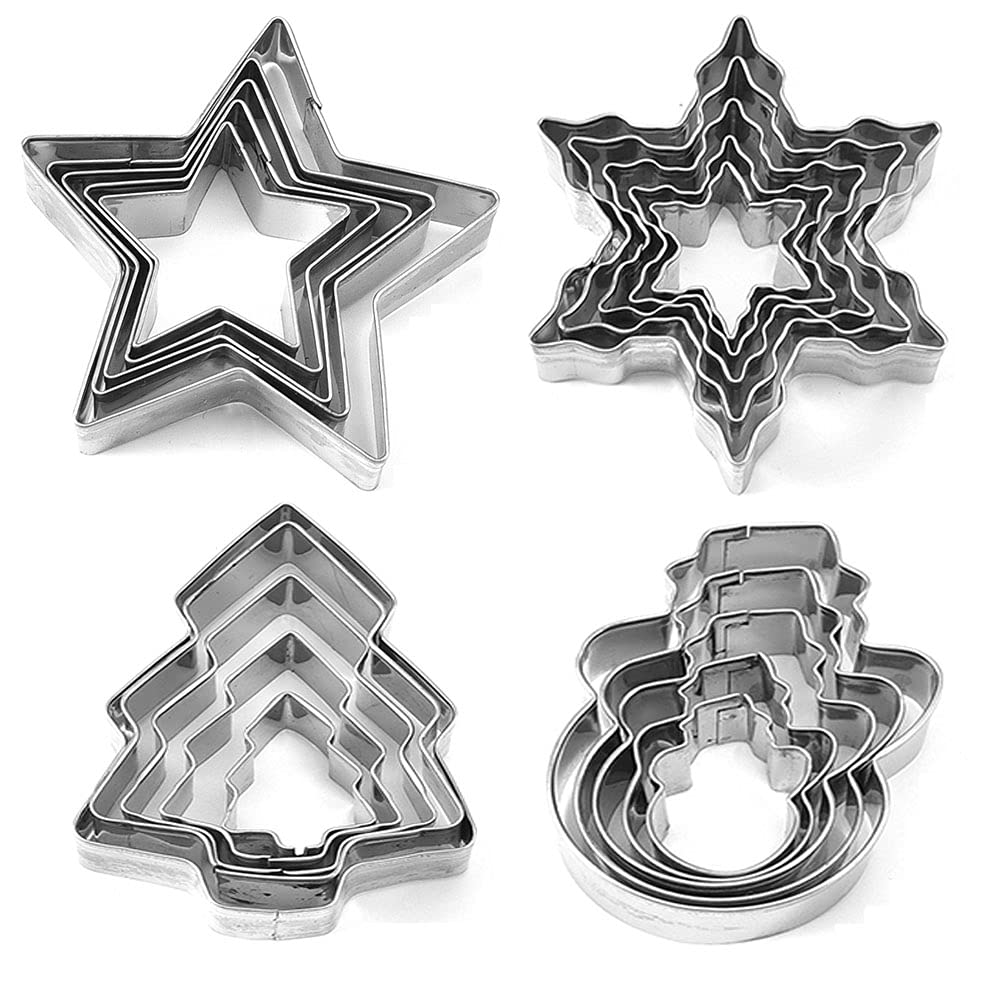 20PCS Stainless Steel Cookie Cutters Set - Christmas Tree, Snowflake, Star & Snowman Shapes for Baking, Biscuits & DIY Crafts | Perfect for Holiday Cookies, Home Baking & Gift Making