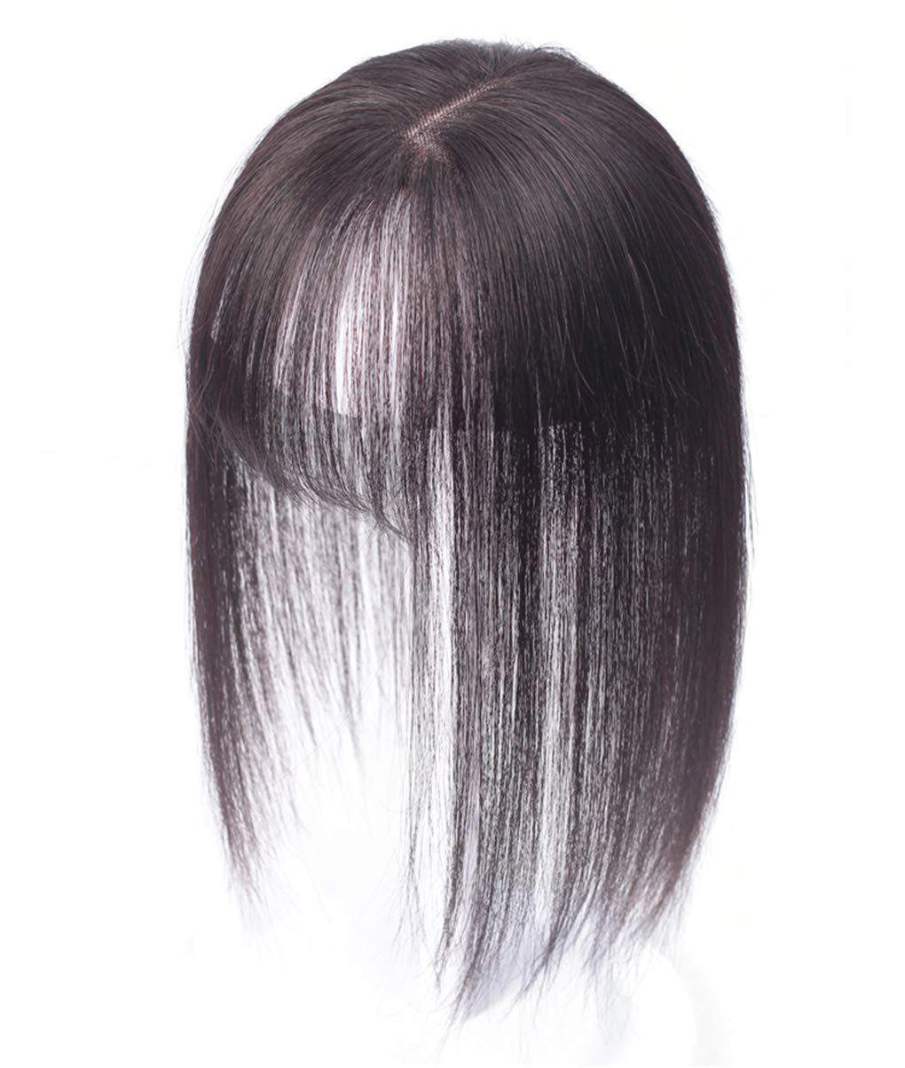 7x10cm Human Hair Toppers Clip in with Bangs - Mono Crown Topper Wiglet for Women, 14